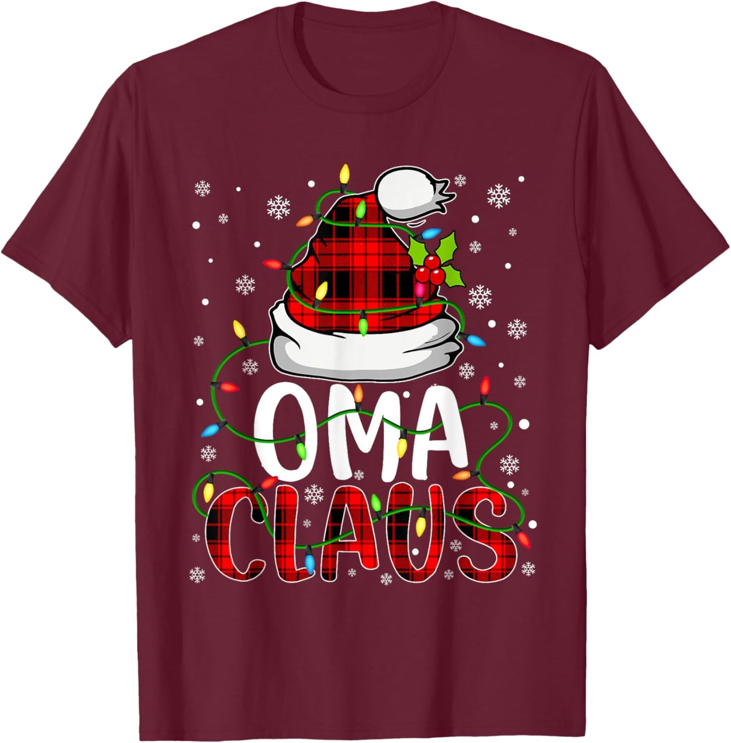 Oma Claus Shirt Christmas Lights Pajama Family Matching T-Shirt - T-Shirt | Maroon