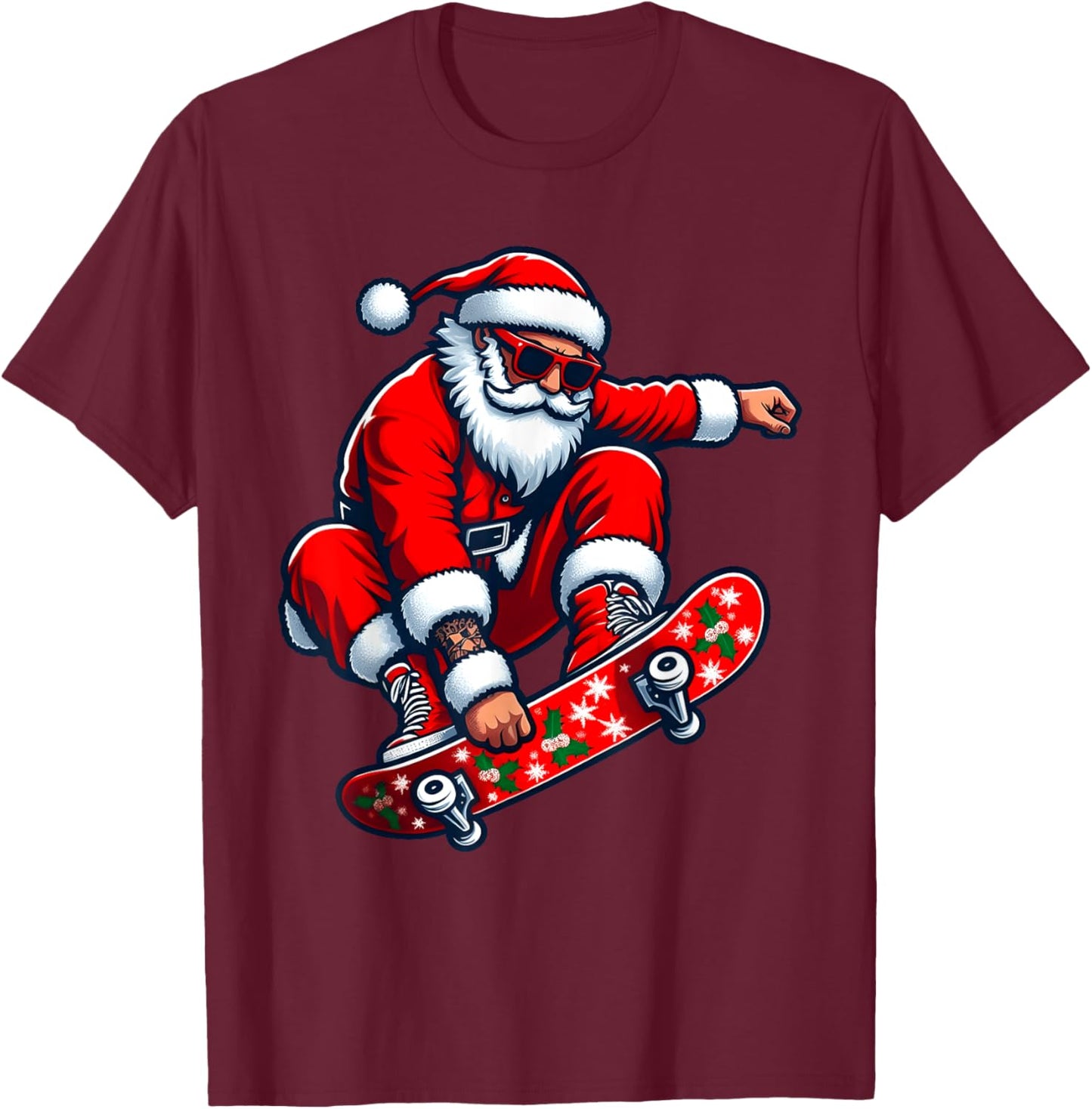 Santa Skateboarding Christmas Pajama Toddler Skateboarders T-Shirt - T-Shirt | Maroon