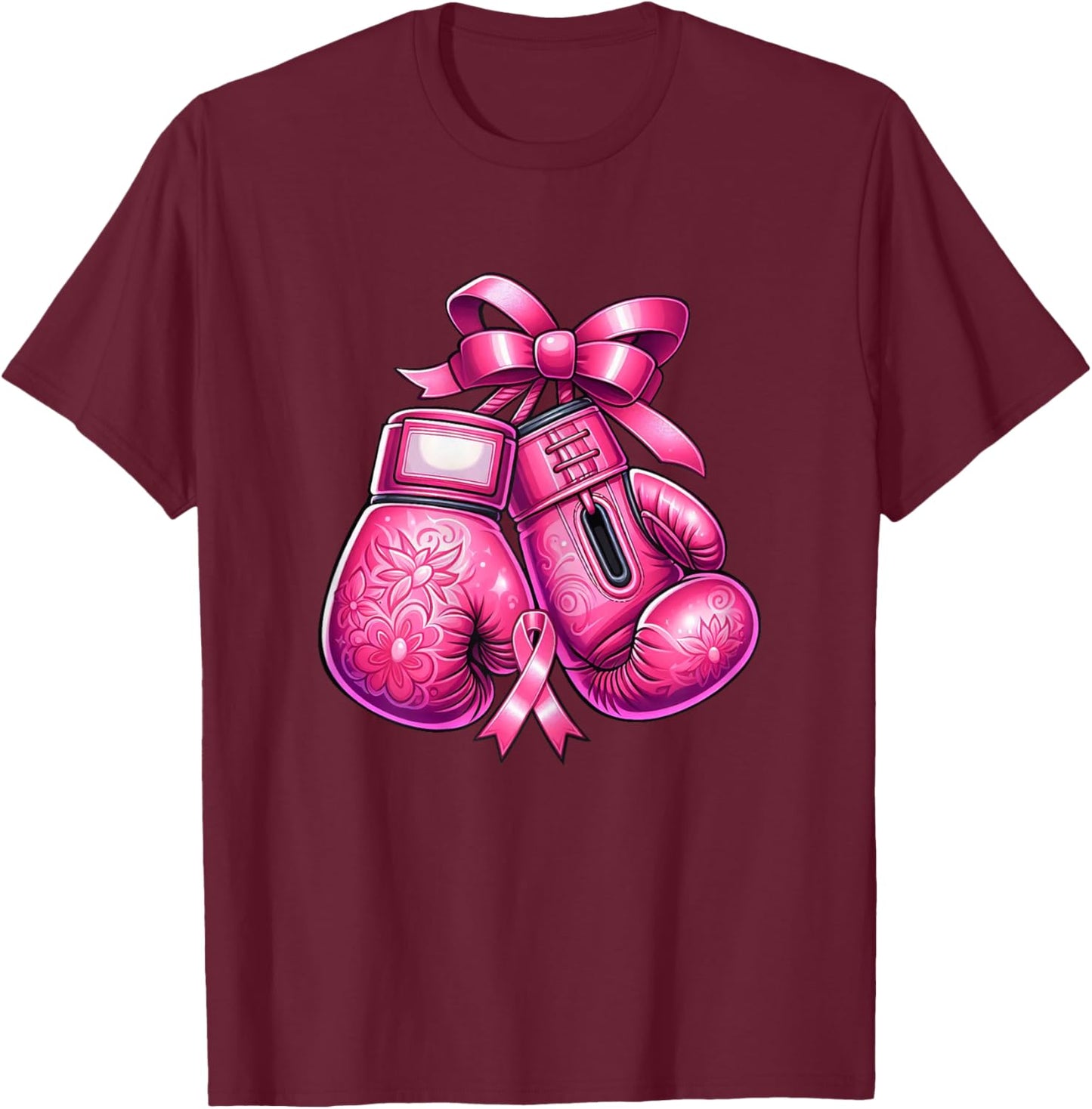 Breast Cancer Boxing Glove Pink Ribbon Awareness Fight Women T-Shirt - T-Shirt | Maroon