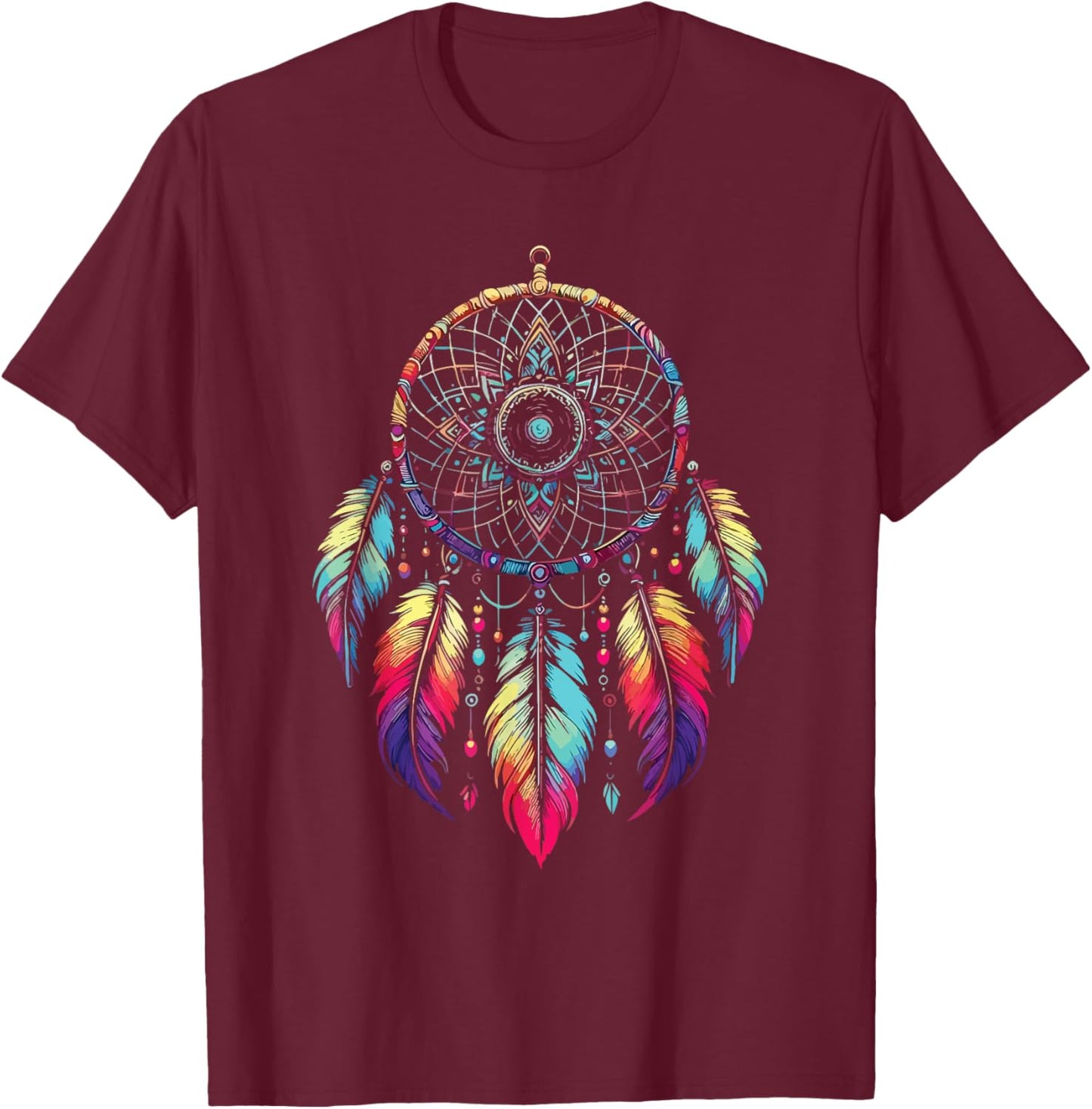 Dream Catcher Feathers Indian Hippie Tribal Native American T-Shirt - T-Shirt | Maroon