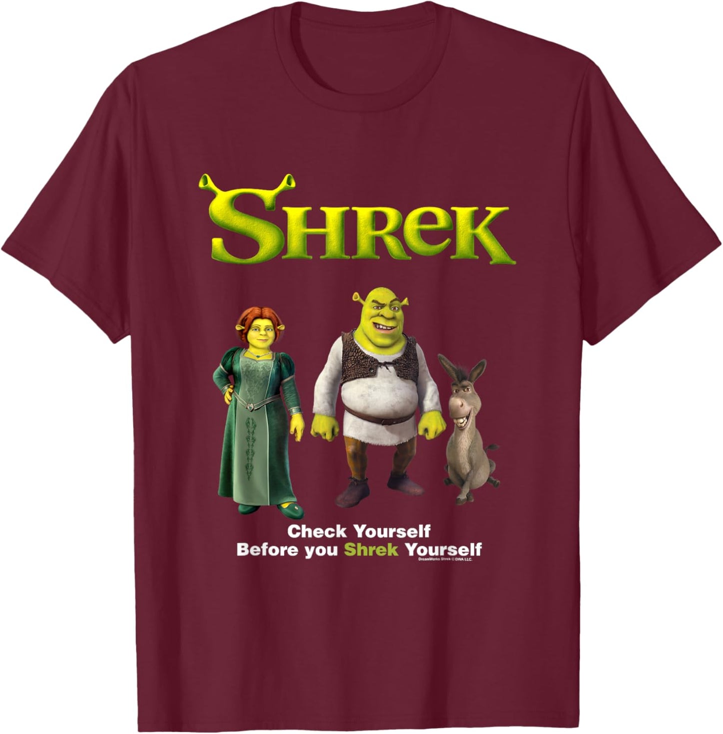 Shrek Check Yourself Before You Shrek Yourself Chest Logo T-Shirt - T-Shirt | Maroon