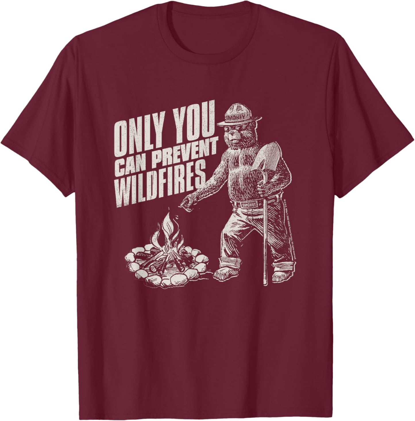 Smokey Bear Only You Can Prevent Forest Fires Distressed T-Shirt - T-Shirt | Maroon