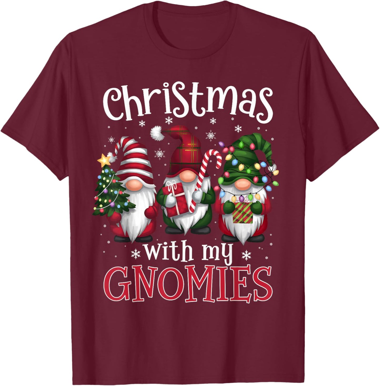 Gnome Family Christmas Matching Men Women Kids Black Christmas Gnomes T-Shirt - T-Shirt | Maroon