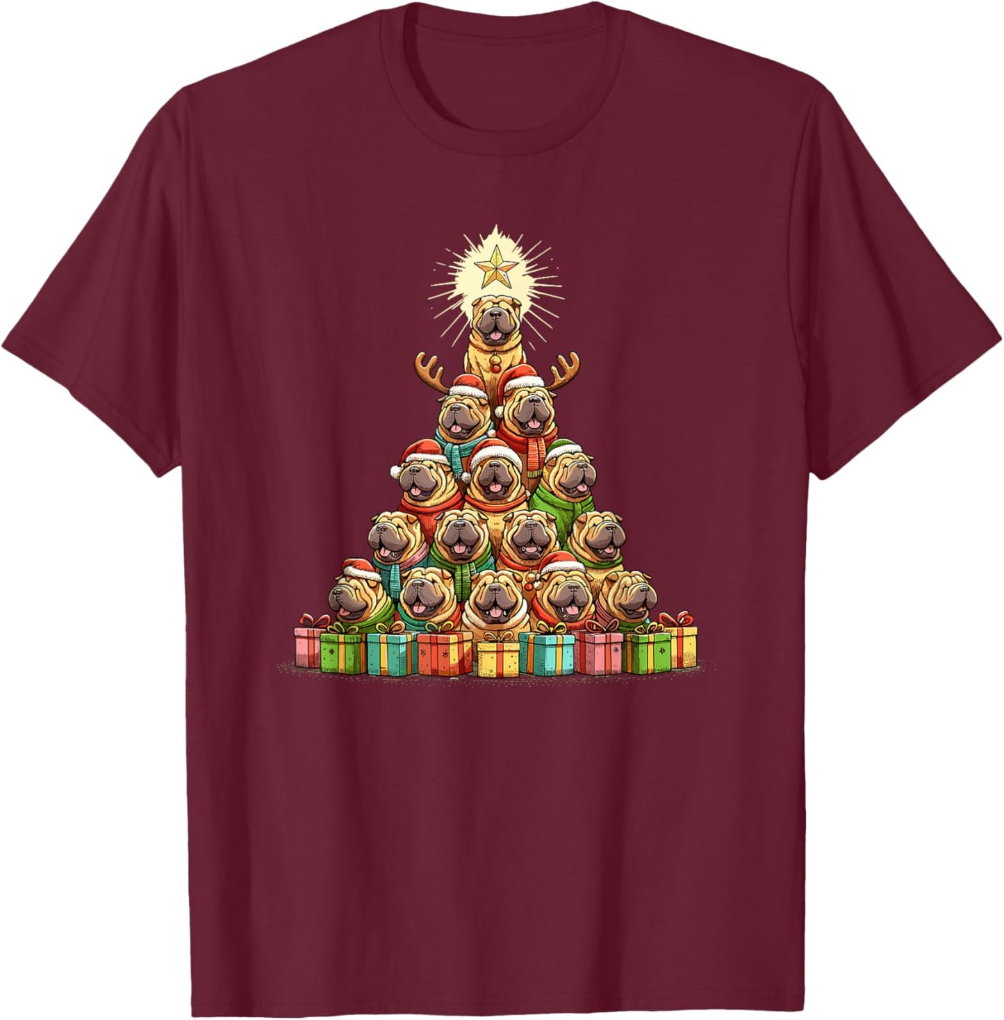 Christmas Tree Chinese Shar-Pei Shar Pei T-Shirt - T-Shirt | Maroon