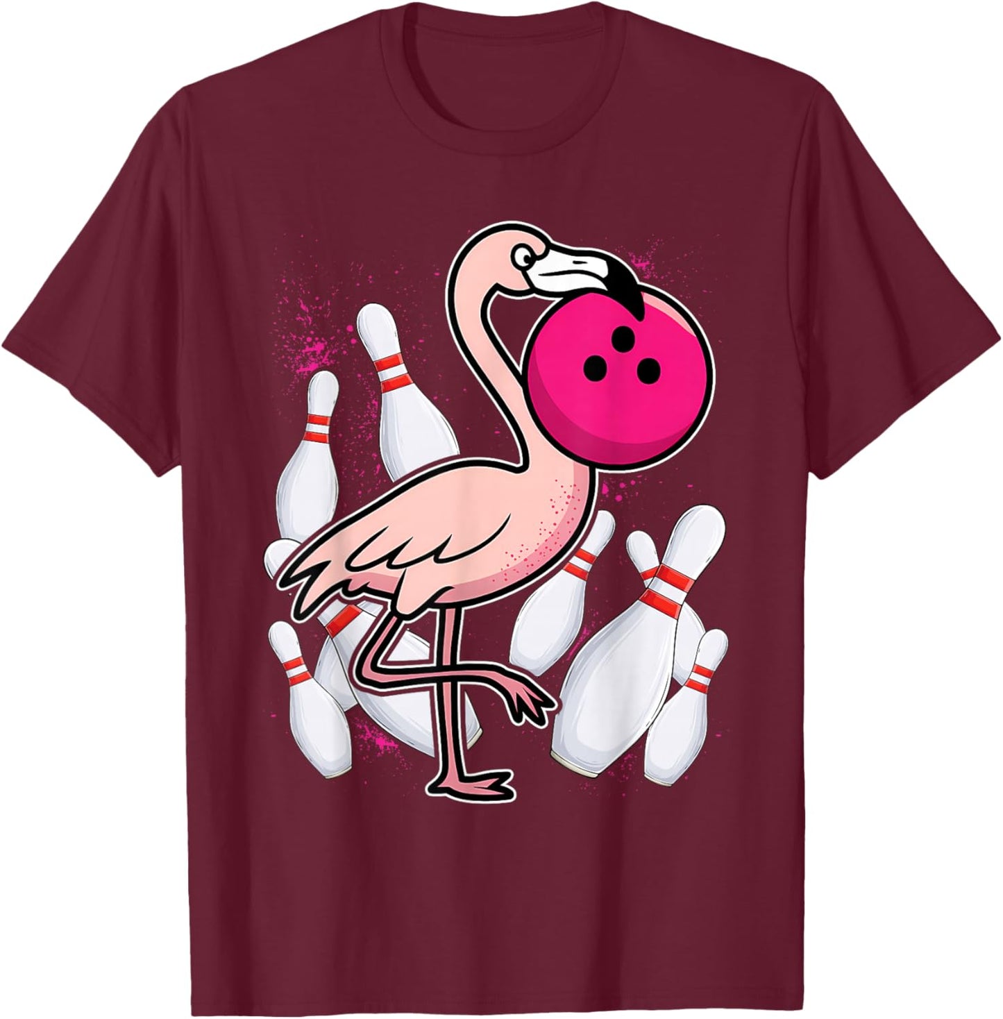 Flamingo Pink Bowling Ball - Funny Bowl T-Shirt - T-Shirt | Maroon