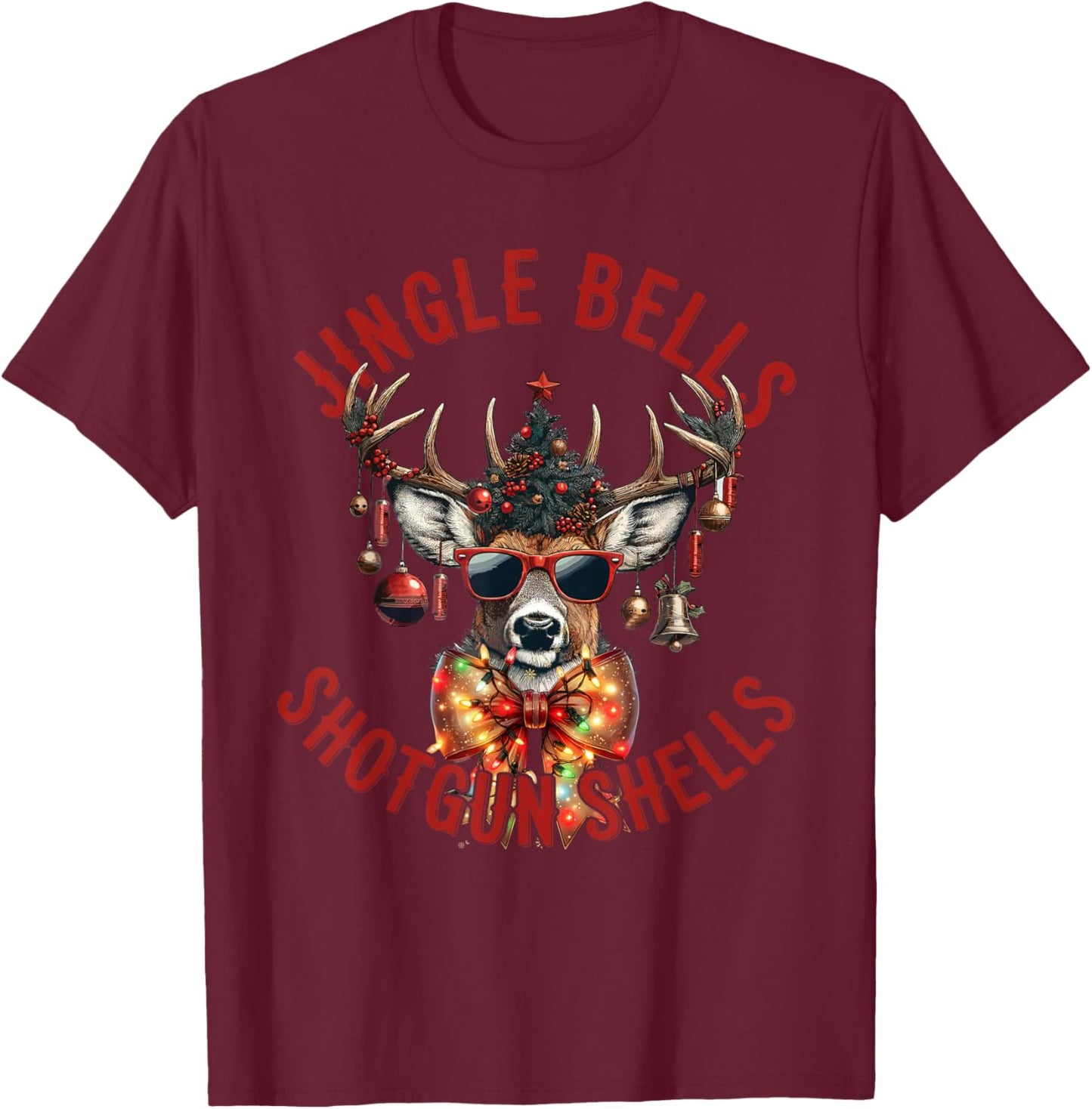 Jingle Bells Shotgun Shells, Christmas Deer hunt Hunting T-Shirt - T-Shirt | Maroon