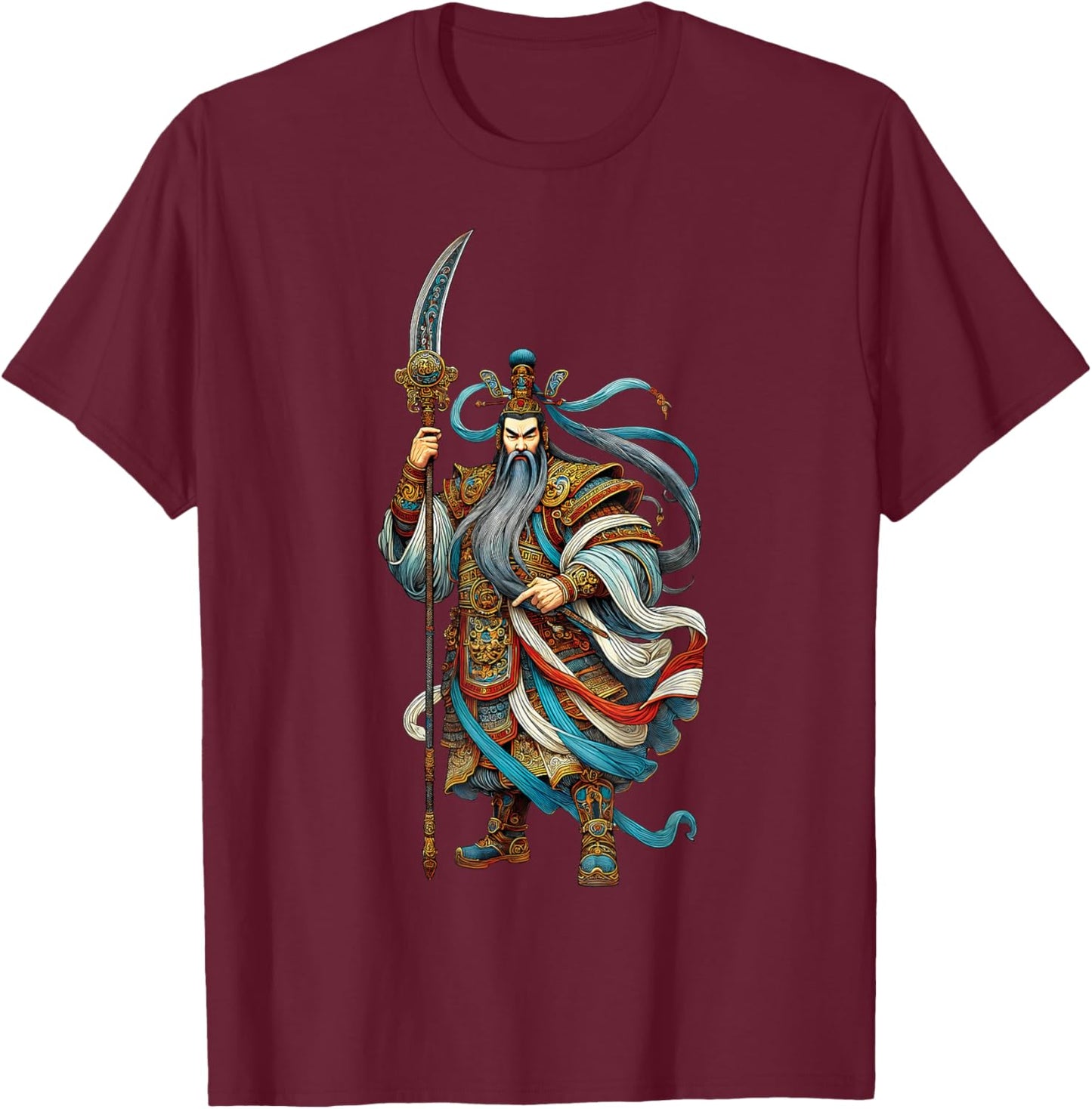 Guan Yu Chinese Warrior God Romance of Three Kingdoms T-Shirt - T-Shirt | Maroon