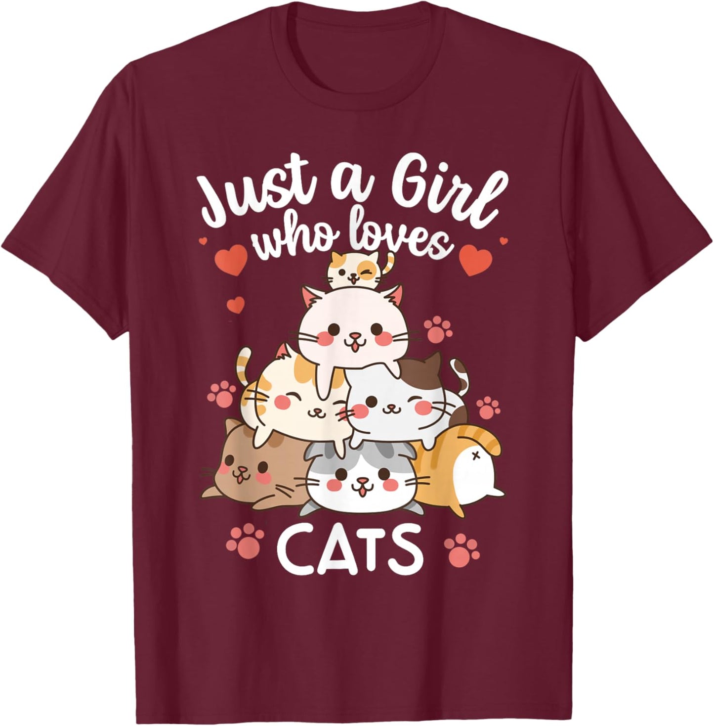 Cat Cute Kitty Cats Anime Kawaii Kitten Neko Women Girls T-Shirt - T-Shirt | Maroon