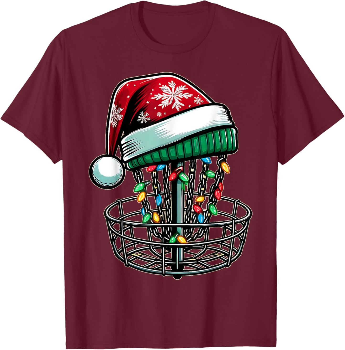 Disc Golf Disc Golfing Disc Golfer Christmas Hat Xmas T-Shirt - T-Shirt | Maroon