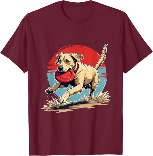 Labrador Frisbee Fetch Funny Lab Dog T-Shirt - T-Shirt | Maroon