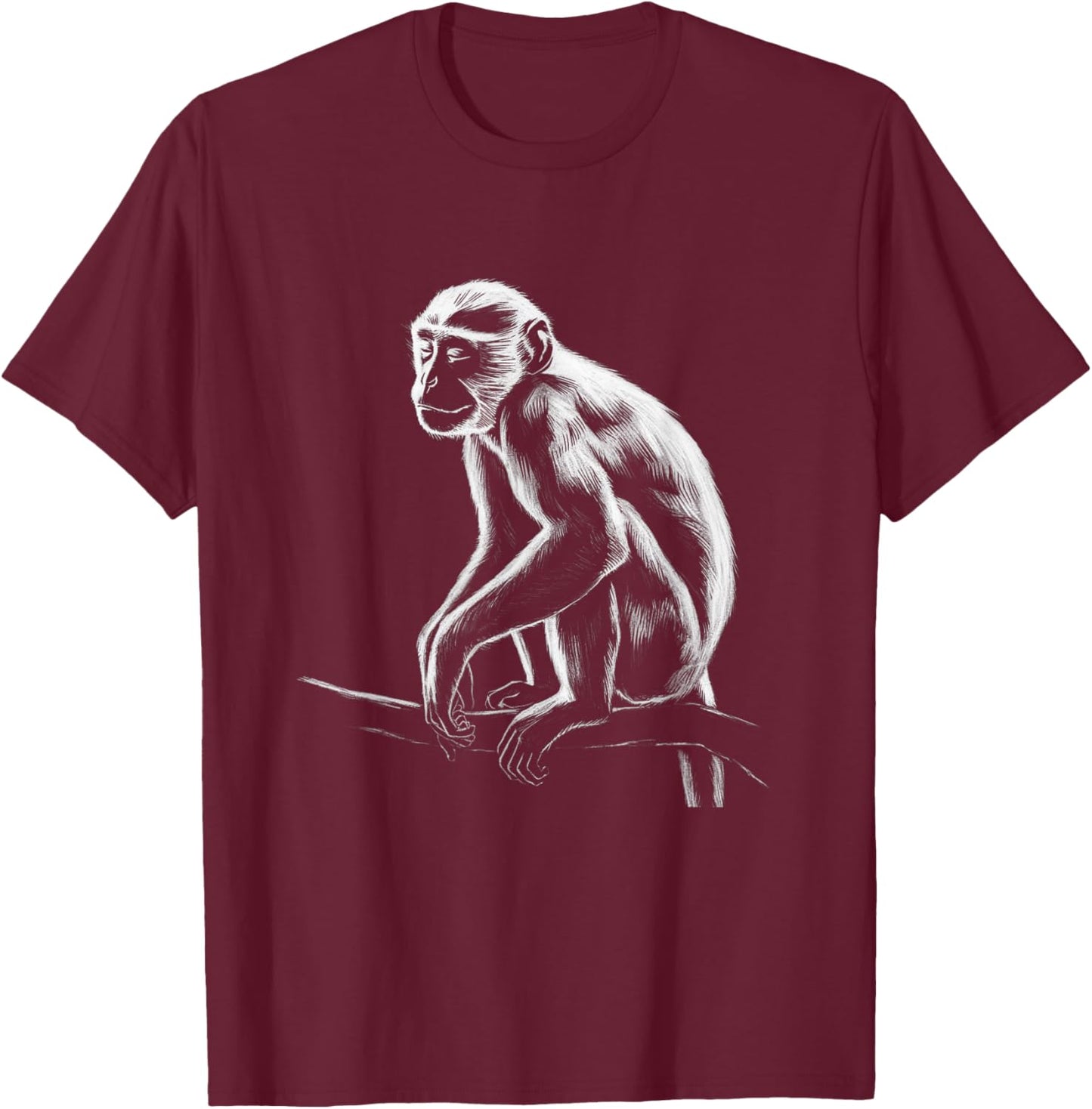 Monkey Drawing Art Graphic T-Shirt - T-Shirt | Maroon