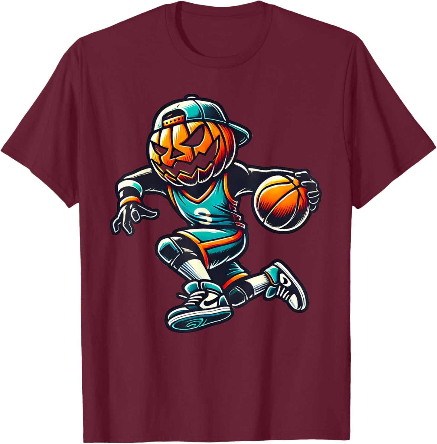 Jack O Lantern Basketball Sport Team Pumpkin Funny Halloween T-Shirt - T-Shirt | Maroon