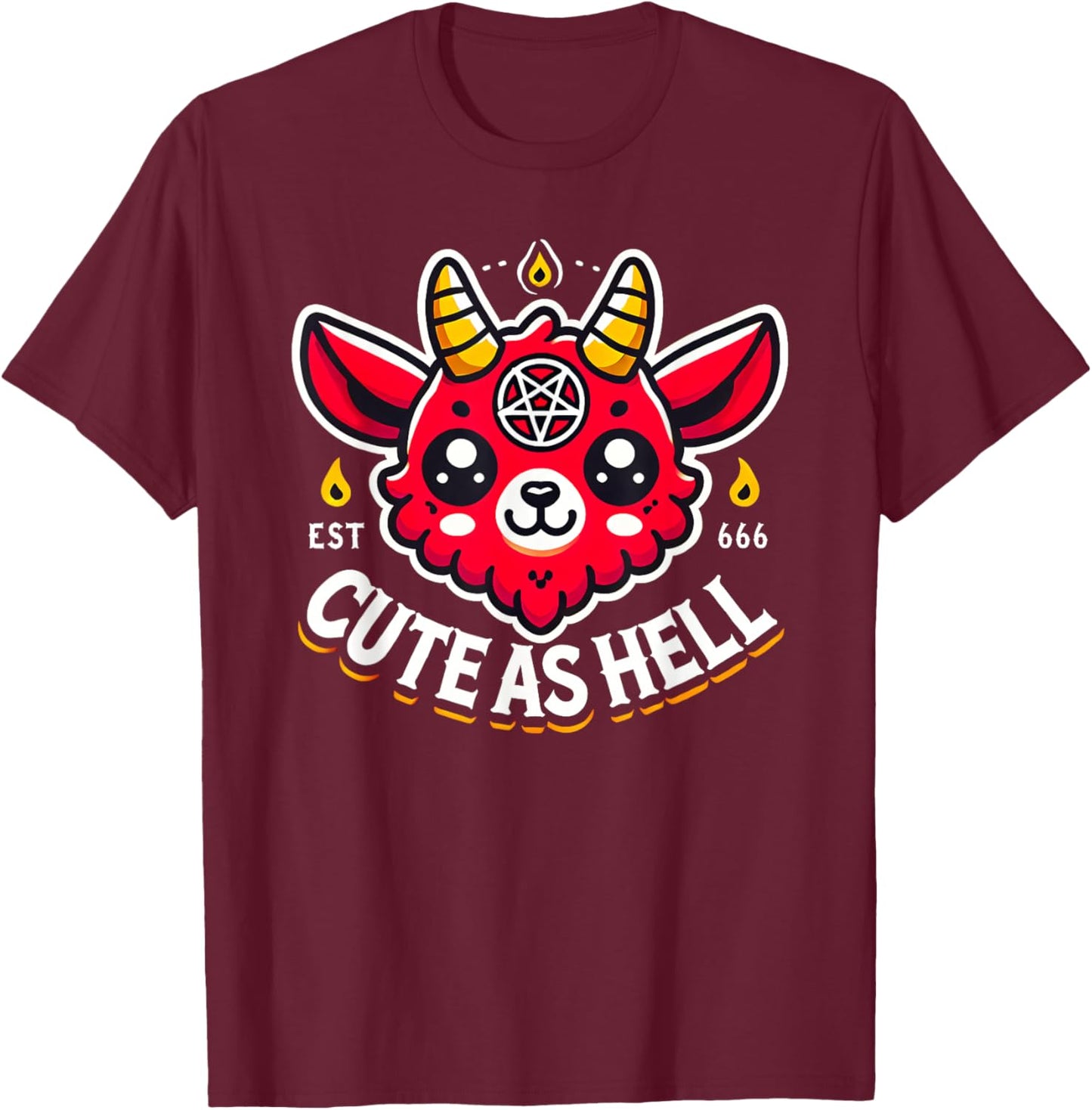 Funny Satanic Occult Cute As Hell Baphomet T-Shirt - T-Shirt | Maroon