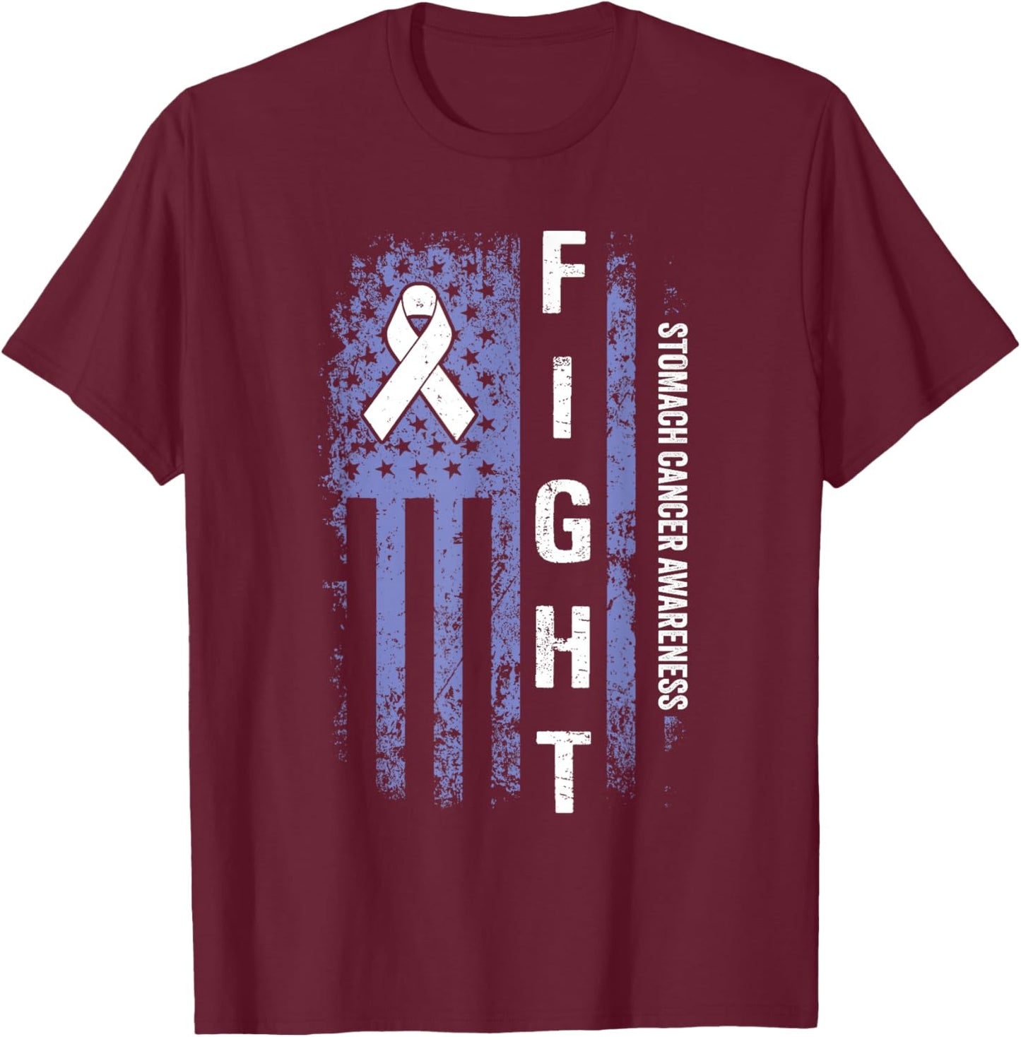 Stomach Cancer Awareness American Flag Stomach Cancer T-Shirt - T-Shirt | Maroon
