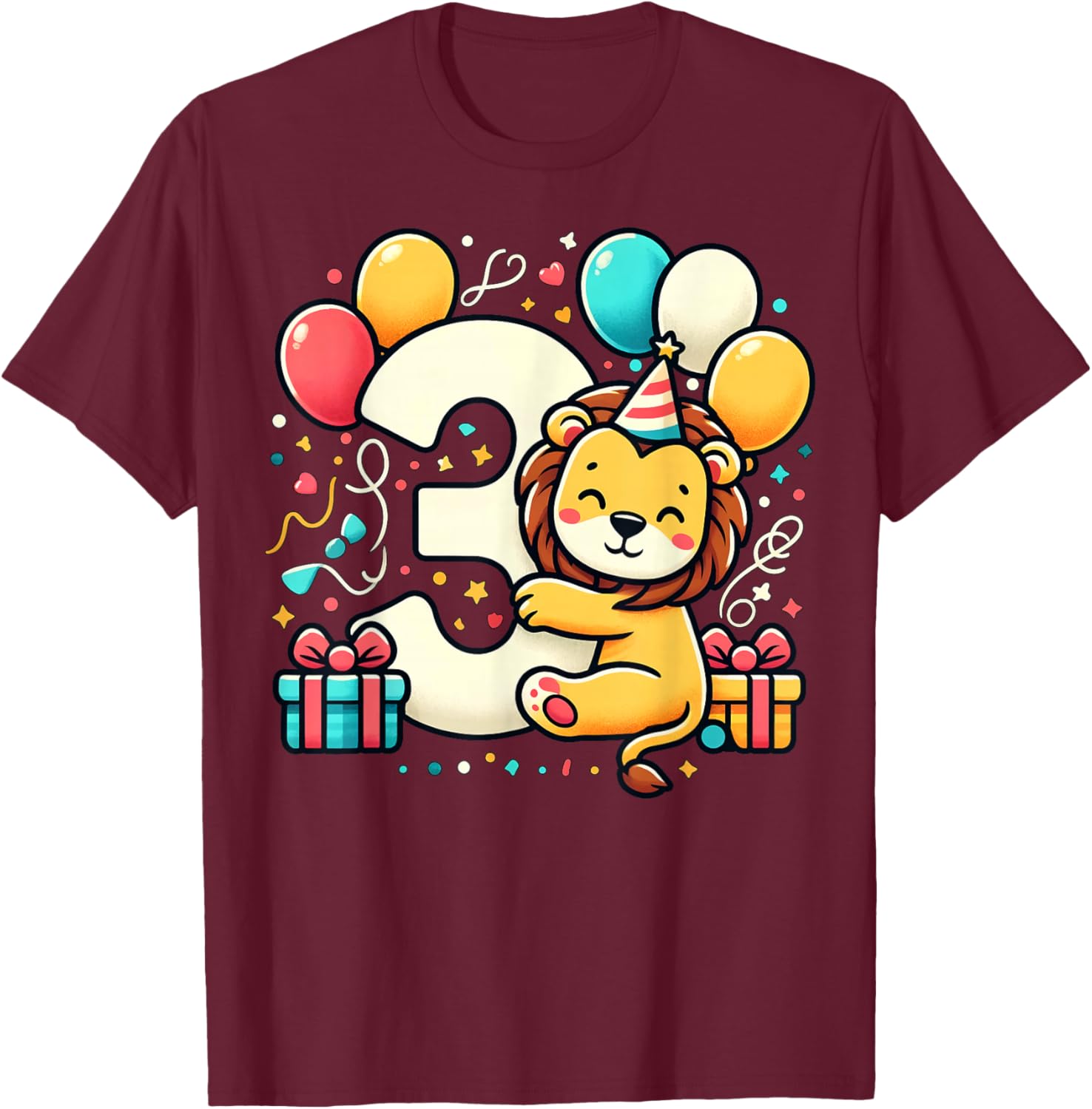 Kids Lion Theme third Bday Party 3rd Lion Birthday T-Shirt - T-Shirt | Maroon