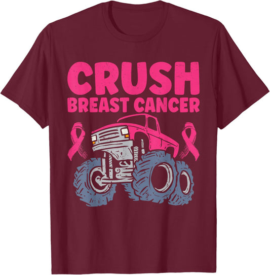 Crush Breast Cancer Awareness Truck pink Women Men Boys T-Shirt - T-Shirt | Maroon