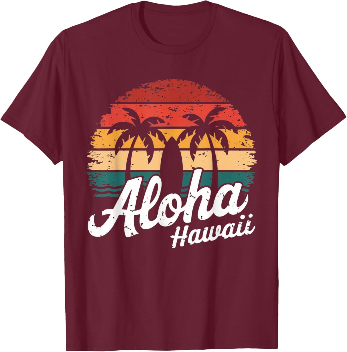 Aloha Hawaii Hawaiian Island sun Beach Surfboard Surf squad T-Shirt - T-Shirt | Maroon