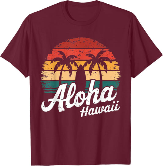 Aloha Hawaii Hawaiian Island sun Beach Surfboard Surf squad T-Shirt - T-Shirt | Maroon