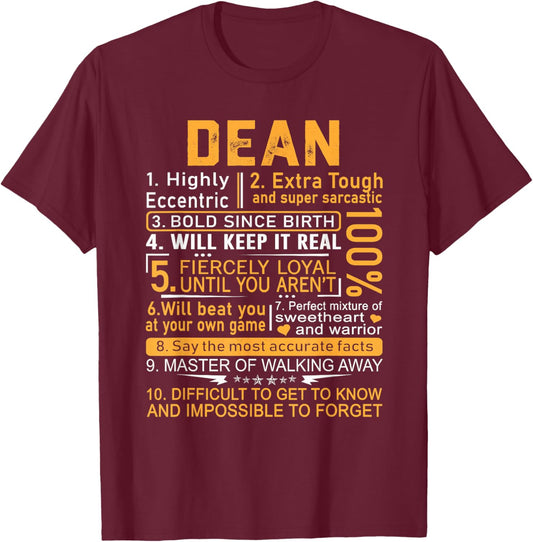 Dean Name Shirt Personalized Dean First Name T-Shirt - T-Shirt | Maroon