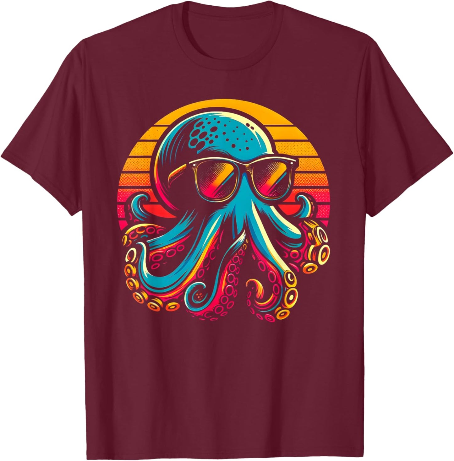 Cool Octopus Kraken With Sunglasses Men Women Kids Vintage T-Shirt - T-Shirt | Maroon