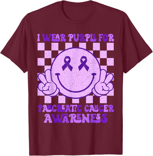 I Wear Purple For Pancreatic Cancer Awareness Men Women kids T-Shirt - T-Shirt | Maroon