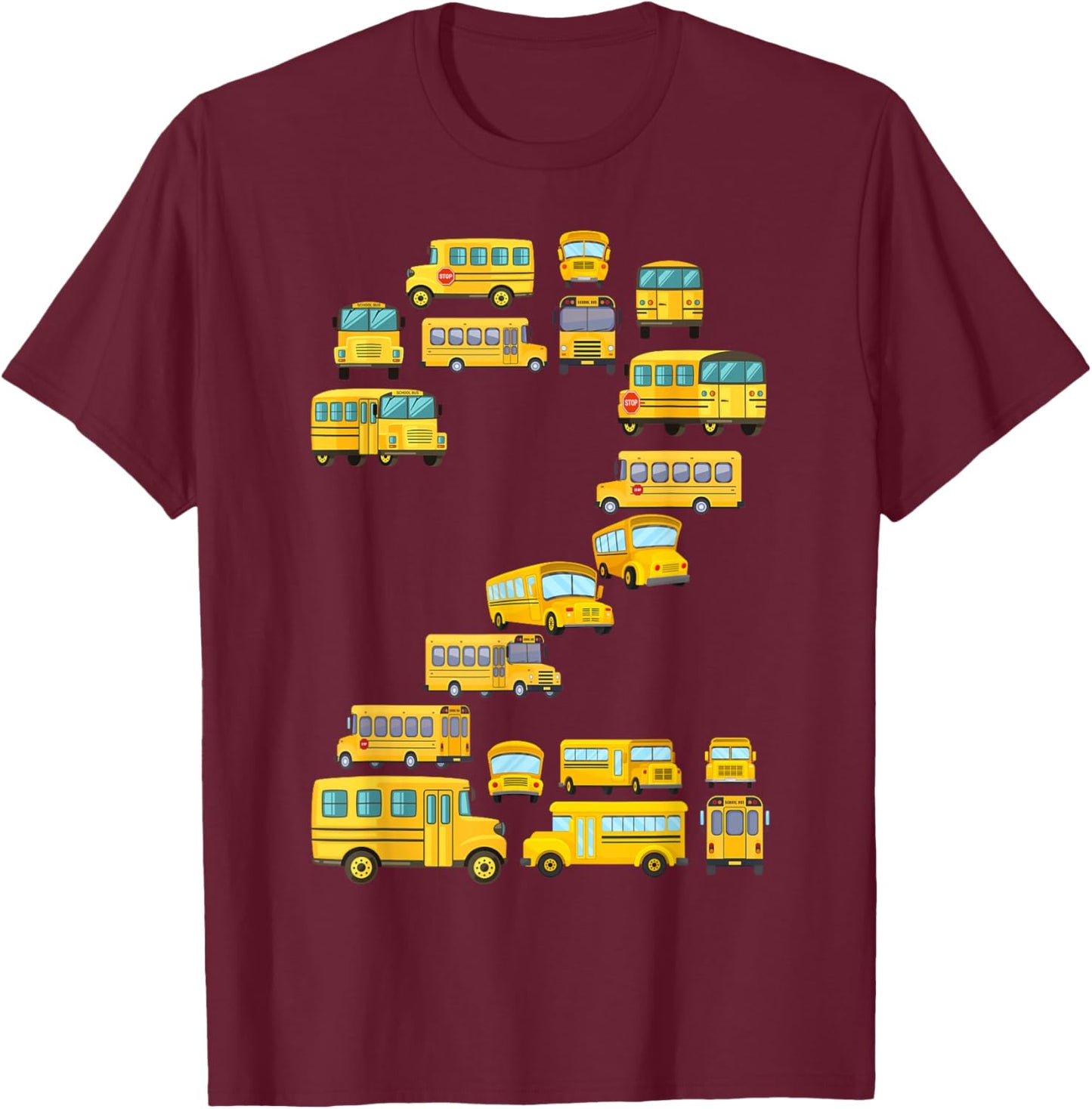 Cool 2 Birthday School Bus 2nd Bday Party 2 Years Old T-Shirt - T-Shirt | Maroon