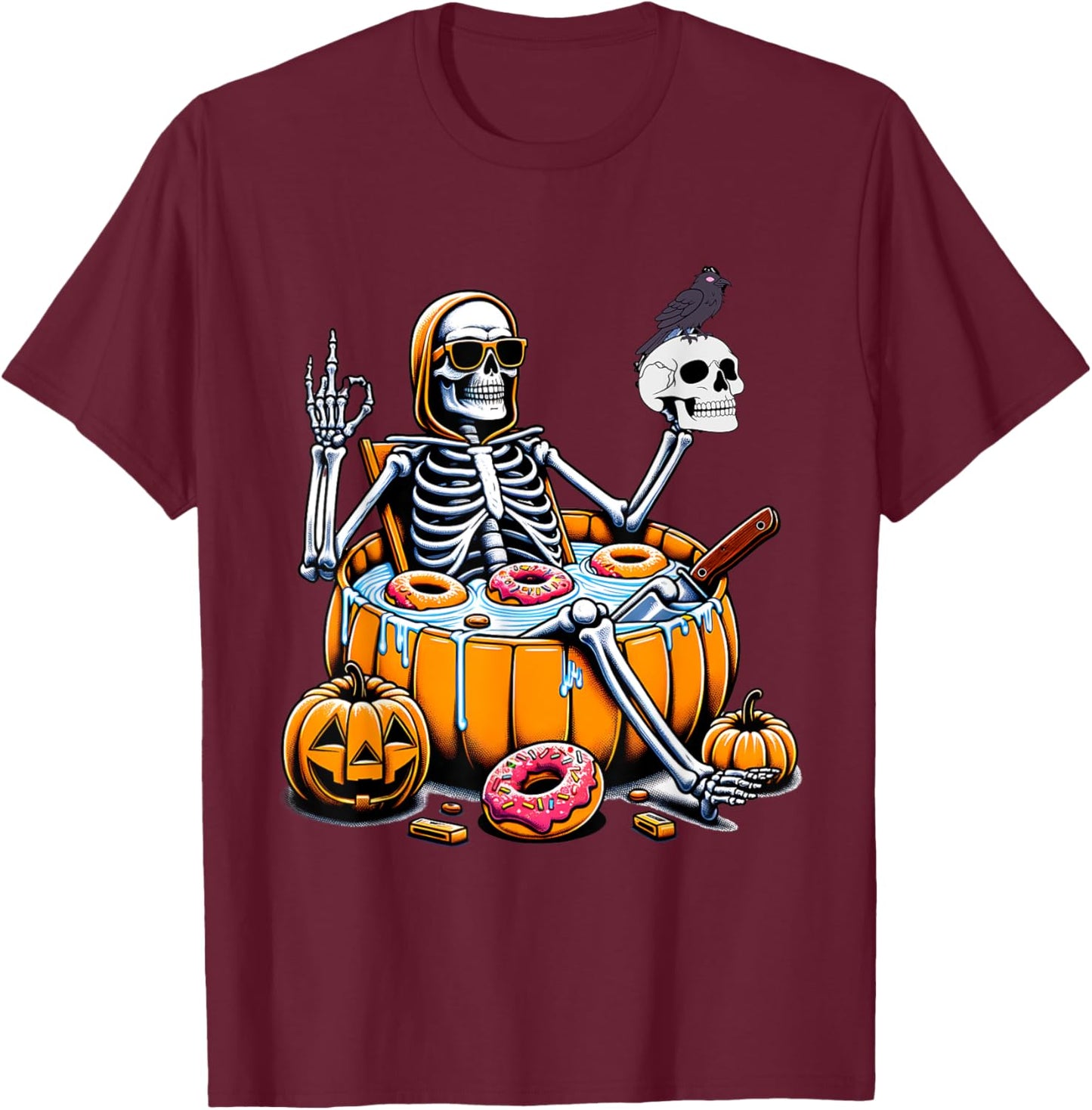 Halloween Just Chillin Skeleton Summerween Donut Women Men T-Shirt - T-Shirt | Maroon