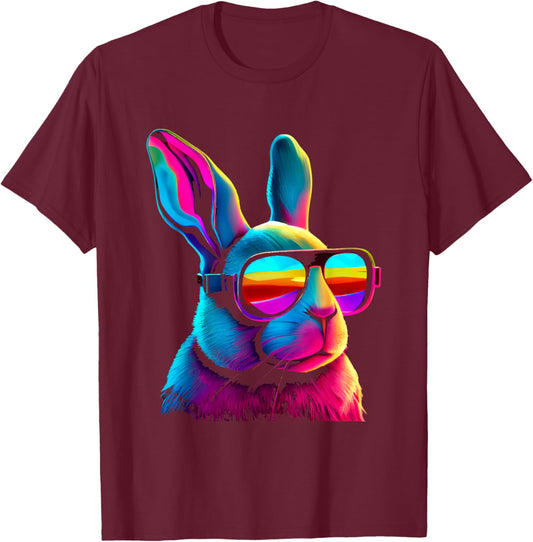 Psychedelic Rabbit Colorful Sunglasses Cool Vibe T-Shirt - T-Shirt | Maroon