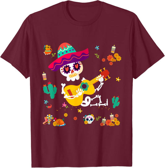 Day of the Dead Kids T Shirts Dia De Los Muertos Sugar Skull T-Shirt - T-Shirt | Maroon