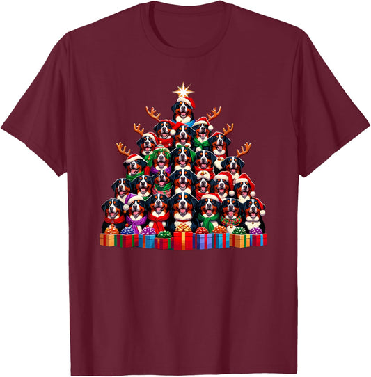 Christmas Tree Bernese Mountain Dog Berner T-Shirt - T-Shirt | Maroon