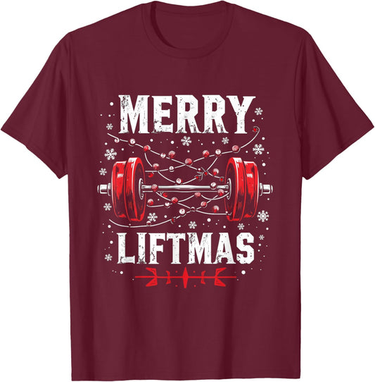 MERRY LIFTMAS Holiday Fitness T-Shirt - T-Shirt | Maroon