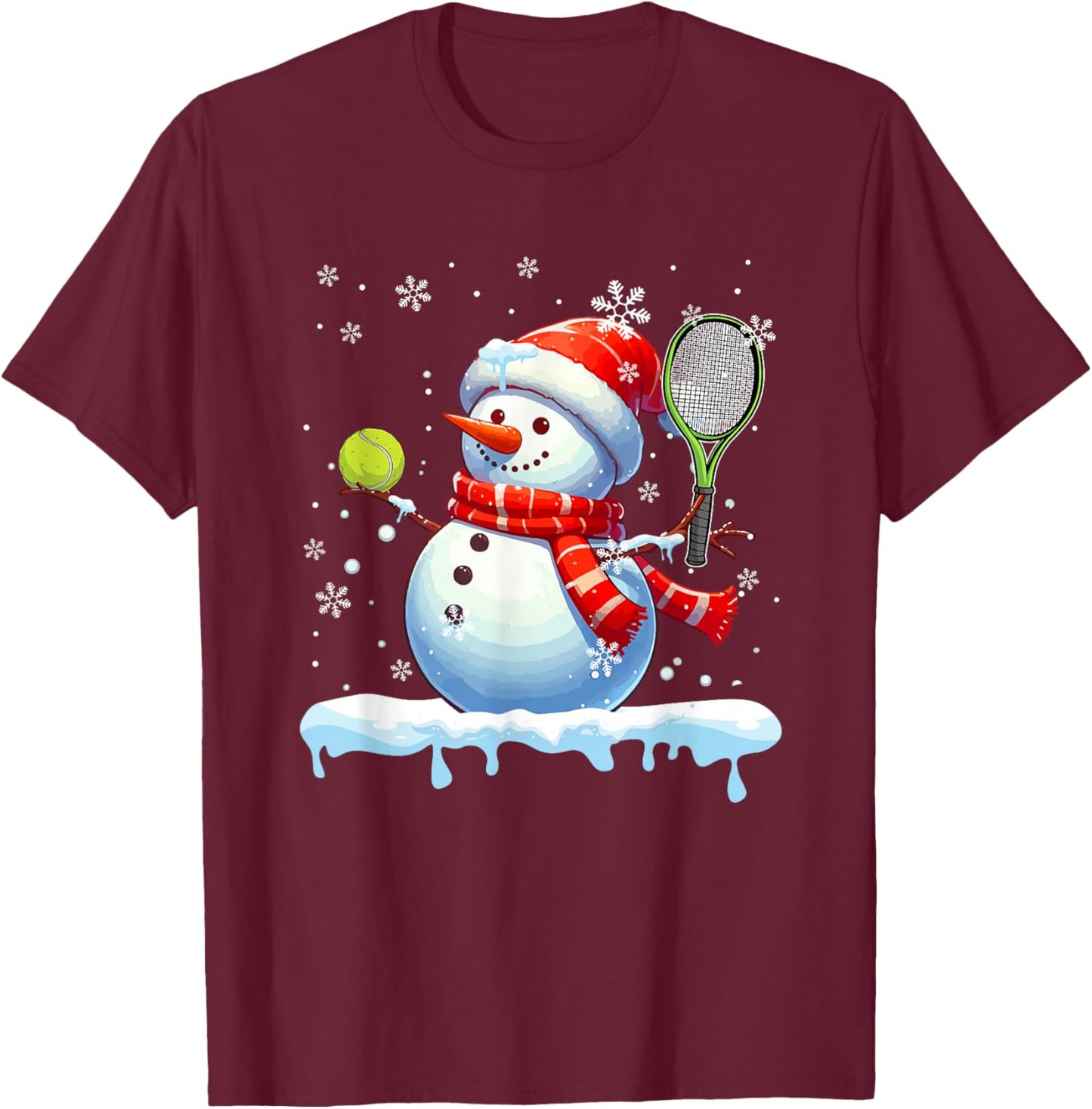Snowman Playing Tennis Christmas Player Fan Lover Kids T-Shirt - T-Shirt | Maroon