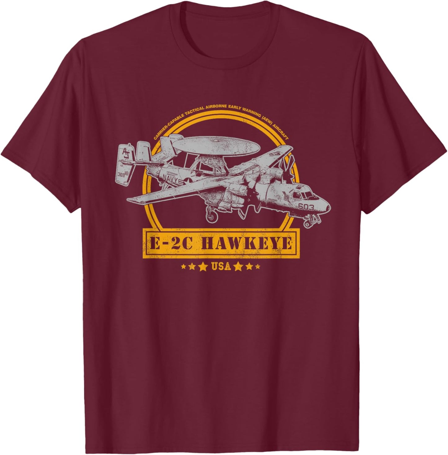 E-2 Hawkeye Aircraft T-Shirt - T-Shirt | Maroon