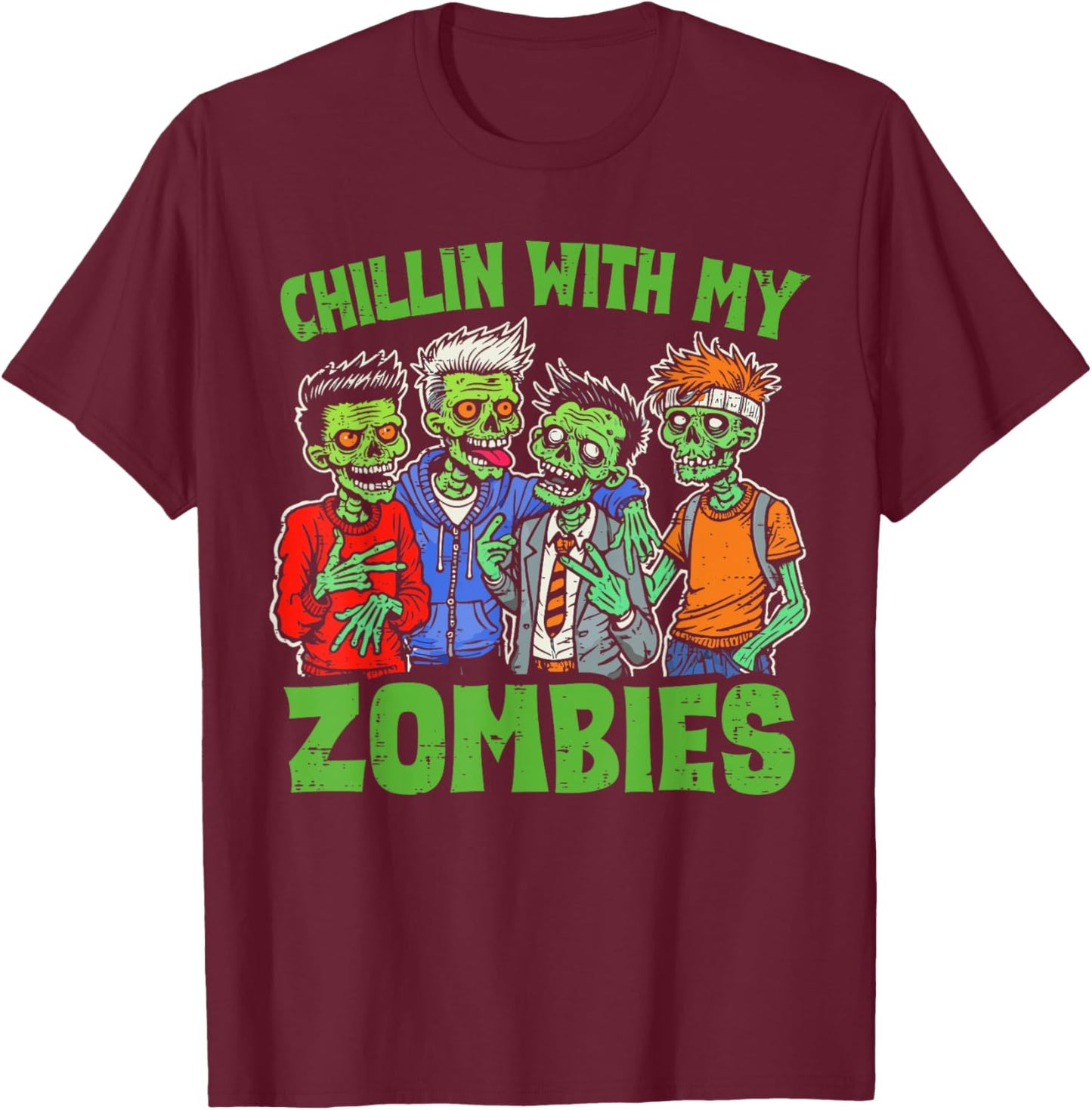 Chillin With My Zombies Halloween Funny Zombie Kids Boys T-Shirt - T-Shirt | Maroon