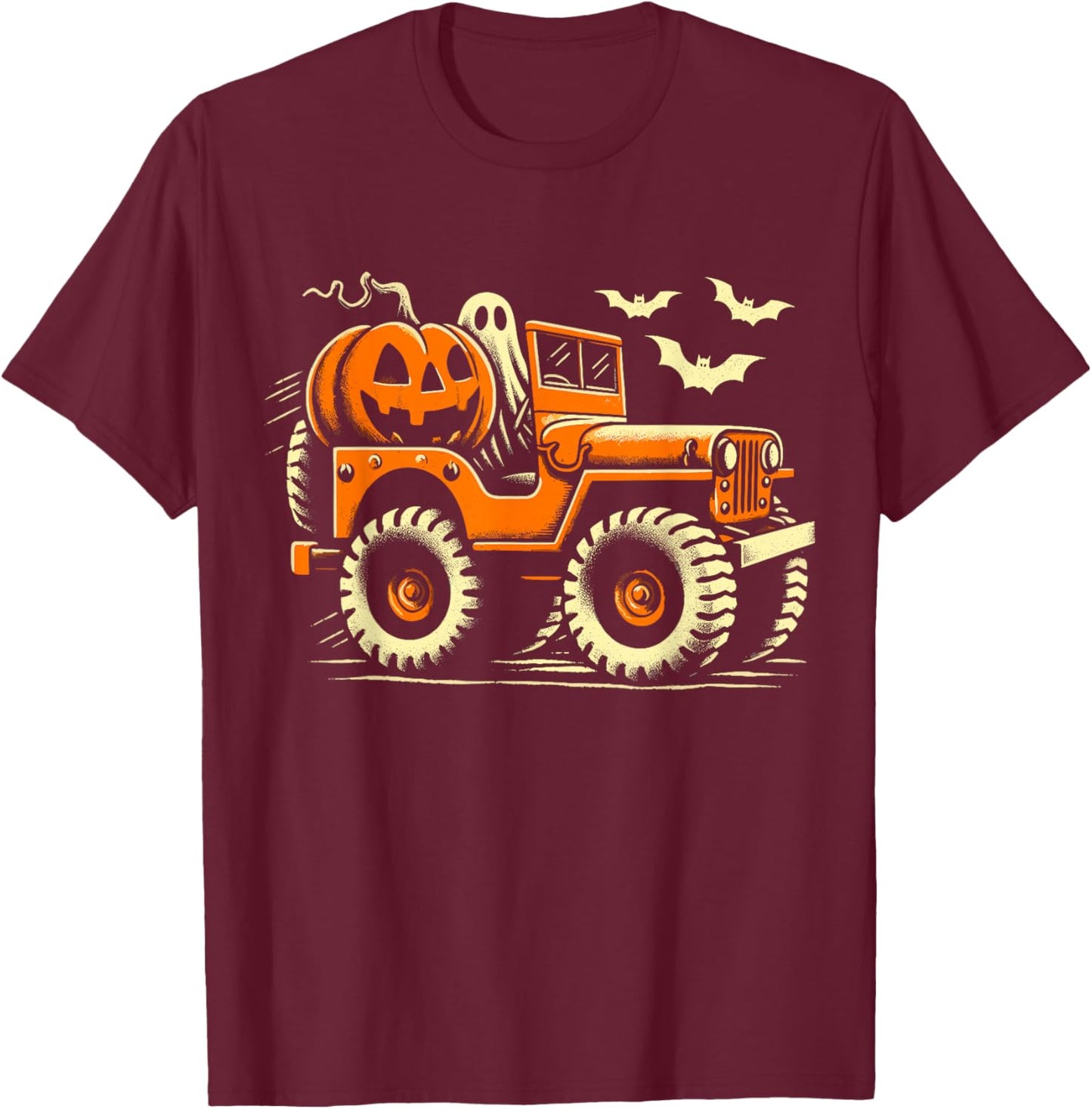 Halloween Monster Truck Ghost T-Shirt - T-Shirt | Maroon