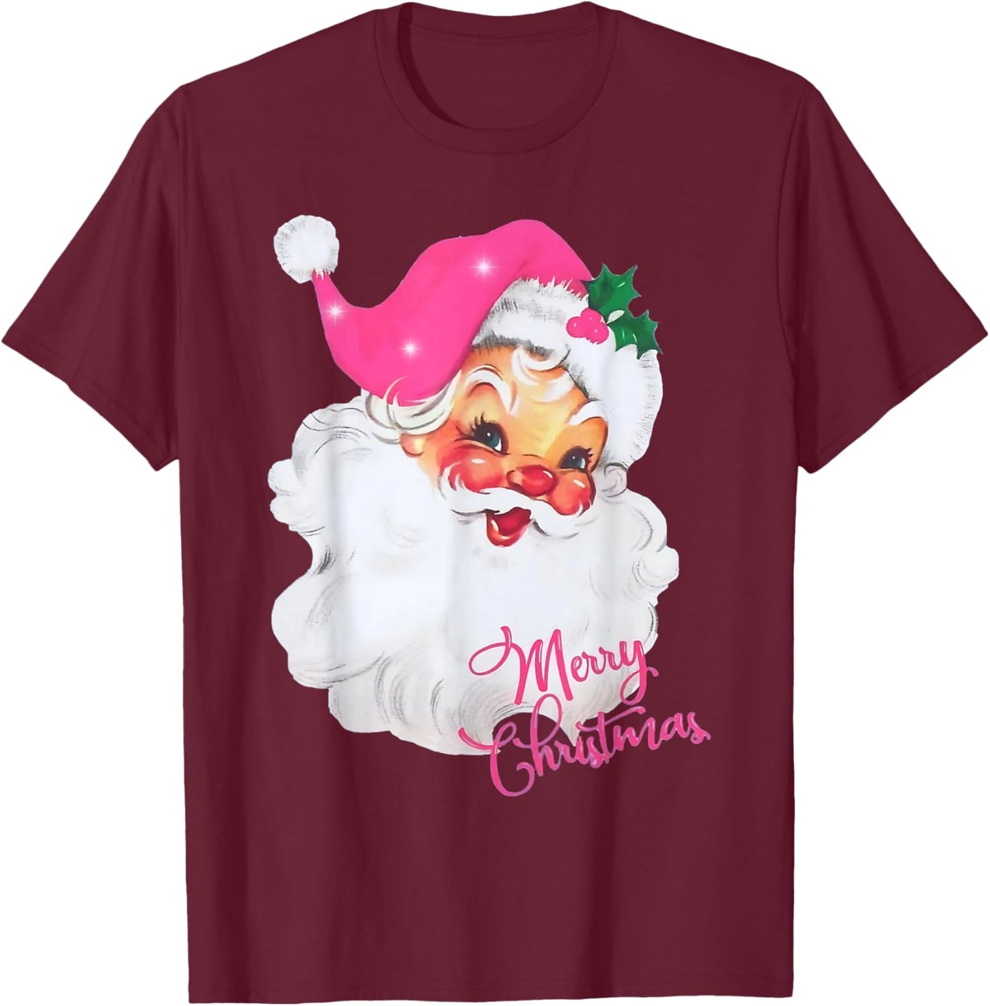 Vintage Pink Santa Claus Merry Christmas Pajamas Xmas Women T-Shirt - T-Shirt | Maroon