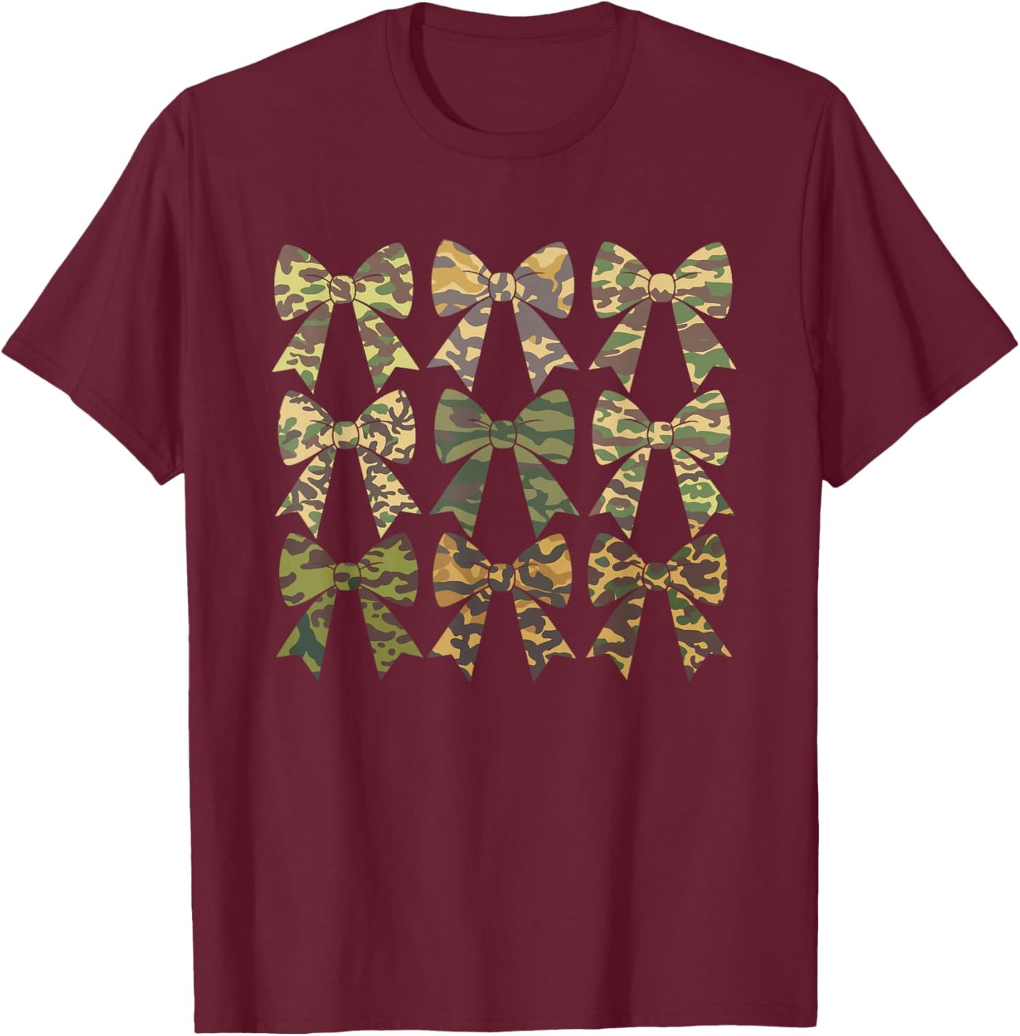 Camouflage Old Camo Bow Camo Coquette Bow Hunting Women Girl T-Shirt - T-Shirt | Maroon