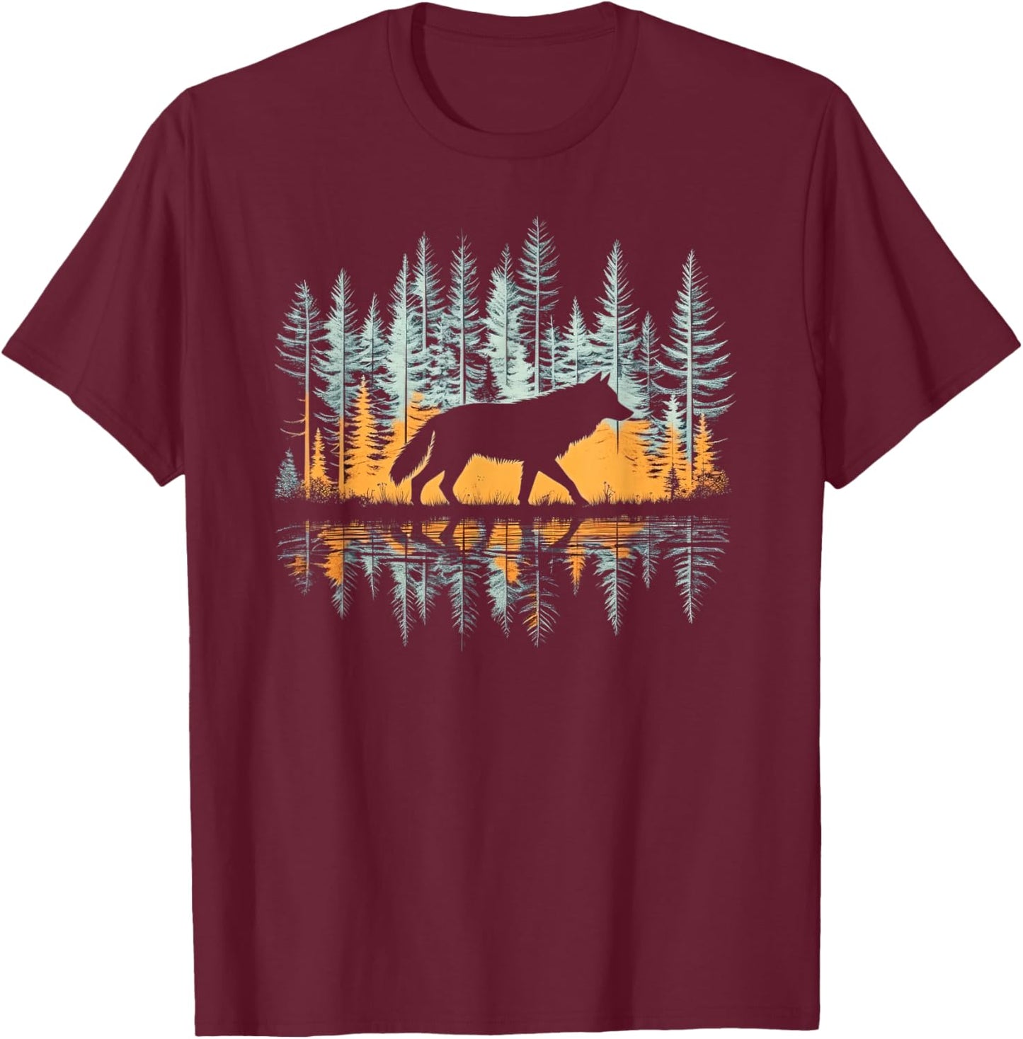 Cool Graphic Wolf Nature - -Adults & Kids, Black, Small, Short Sleeve T-Shirt - T-Shirt | Maroon