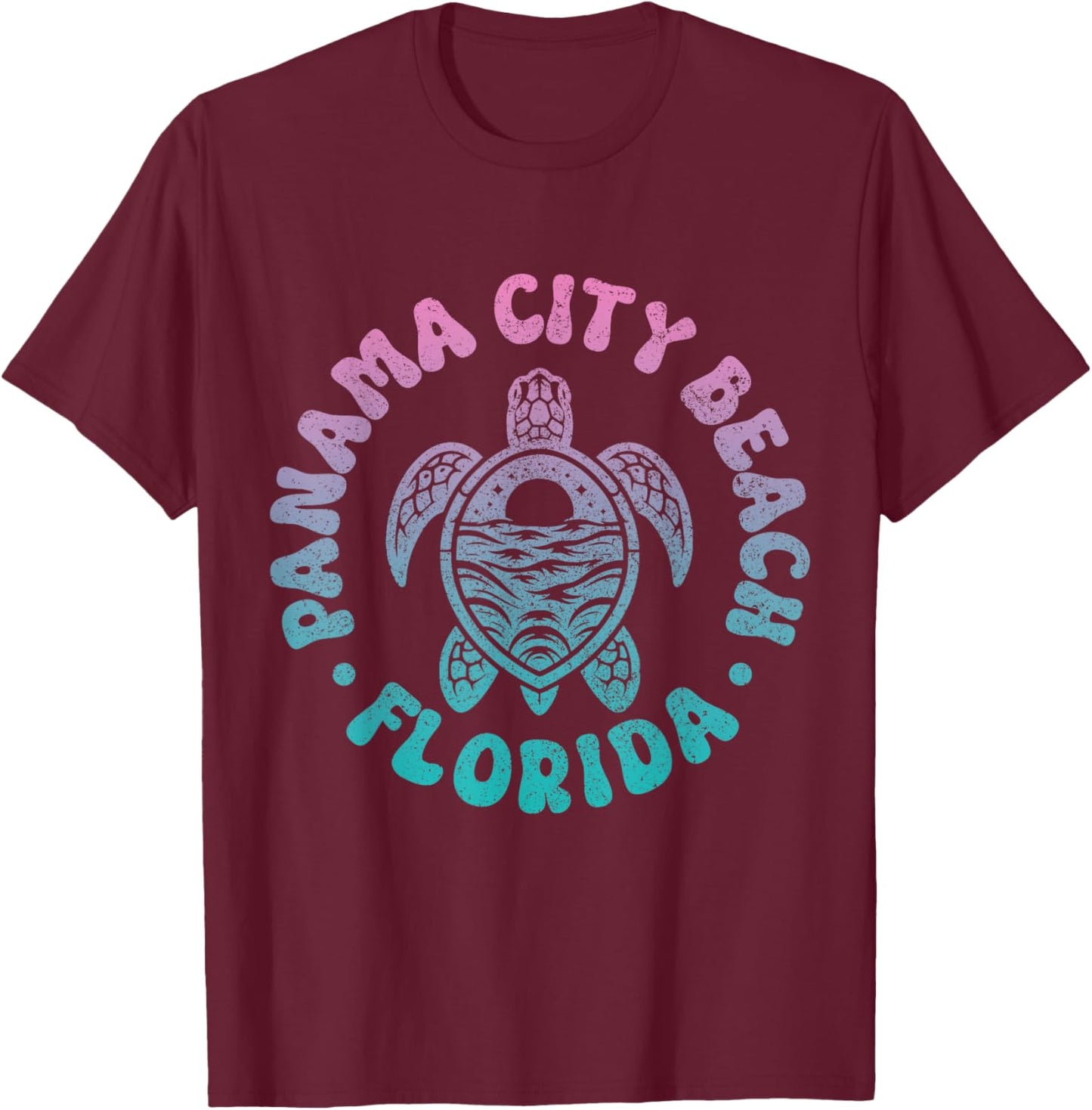 Panama City Beach Florida Sea Turtle Surfer Souvenir Retro T-Shirt - T-Shirt | Maroon