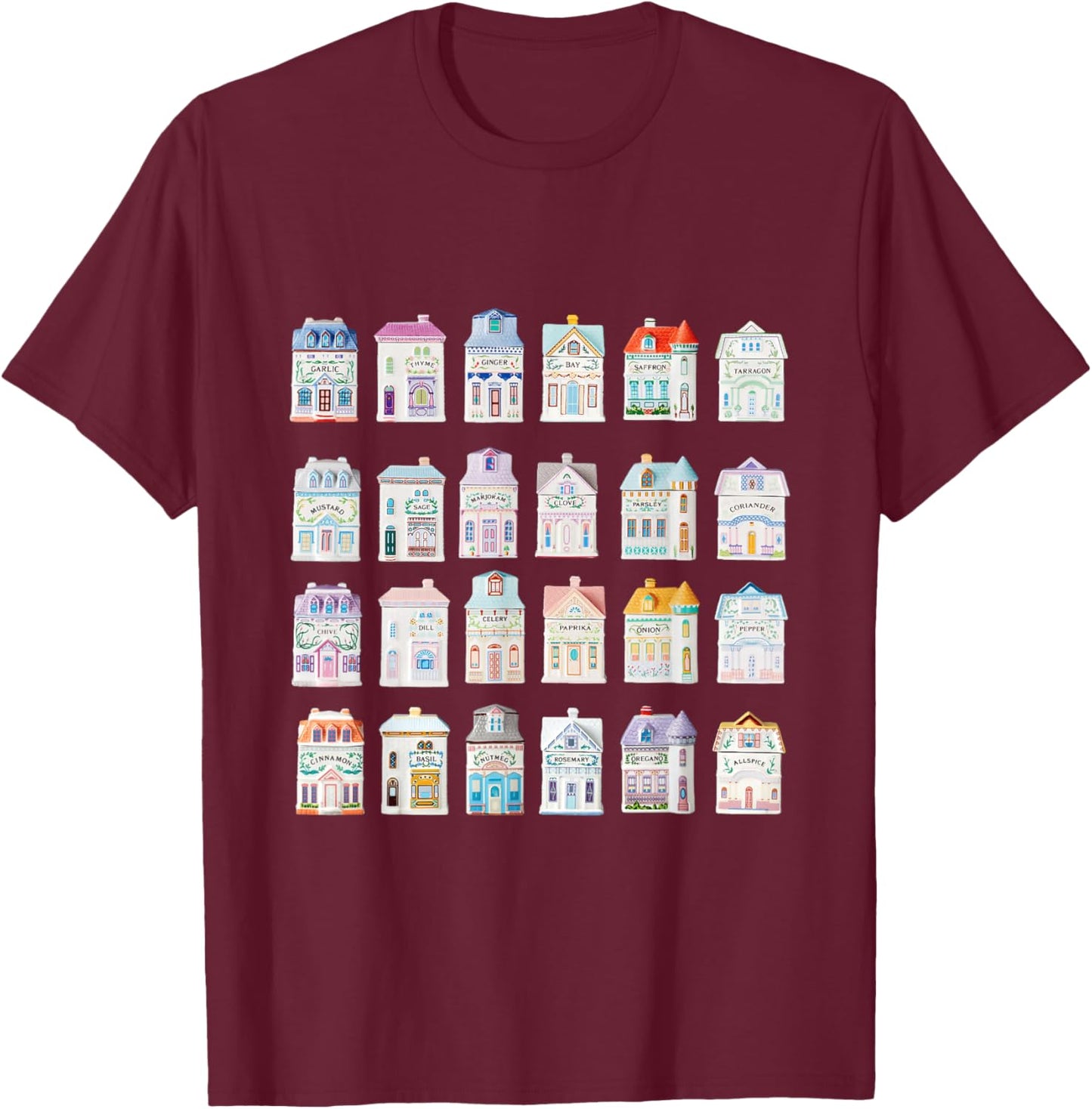 Spice Village, Spice Jar Collection Houses T-Shirt - T-Shirt | Maroon
