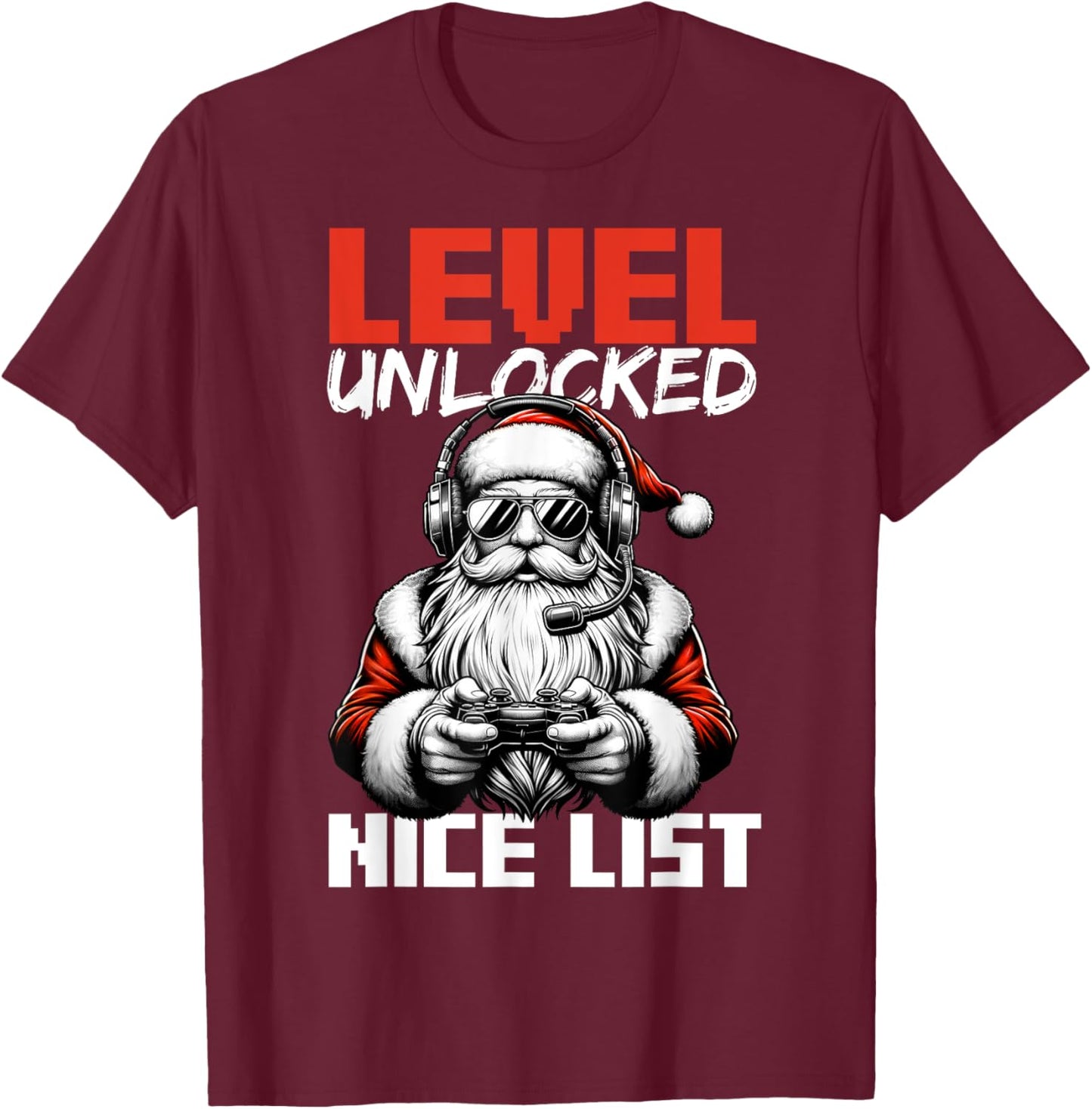 Christmas Gamer Boys Nice List Video Game Santa Xmas T-Shirt - T-Shirt | Maroon