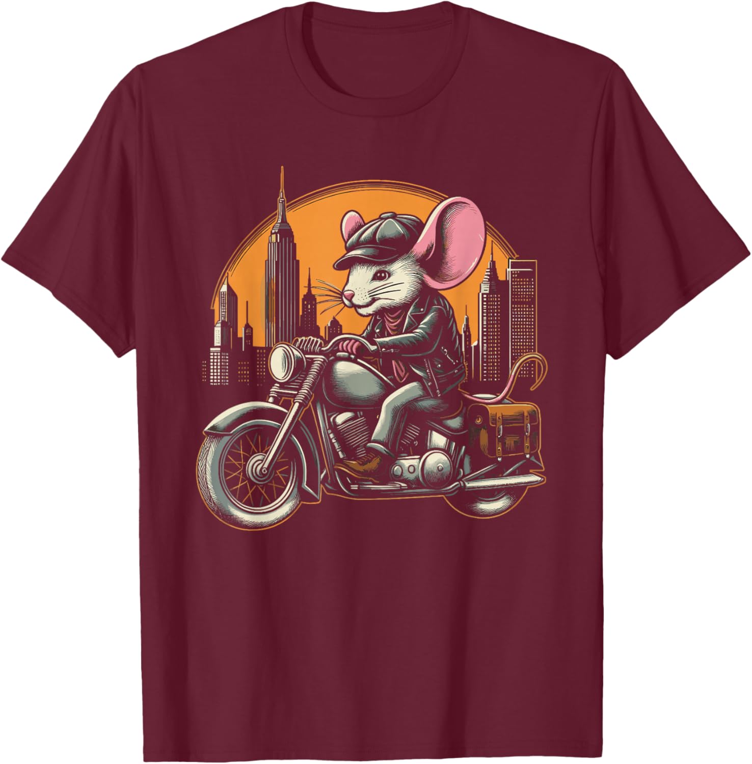 Motorcycle Mice Mouse Biker Rat Motorcyclist T-Shirt - T-Shirt | Maroon