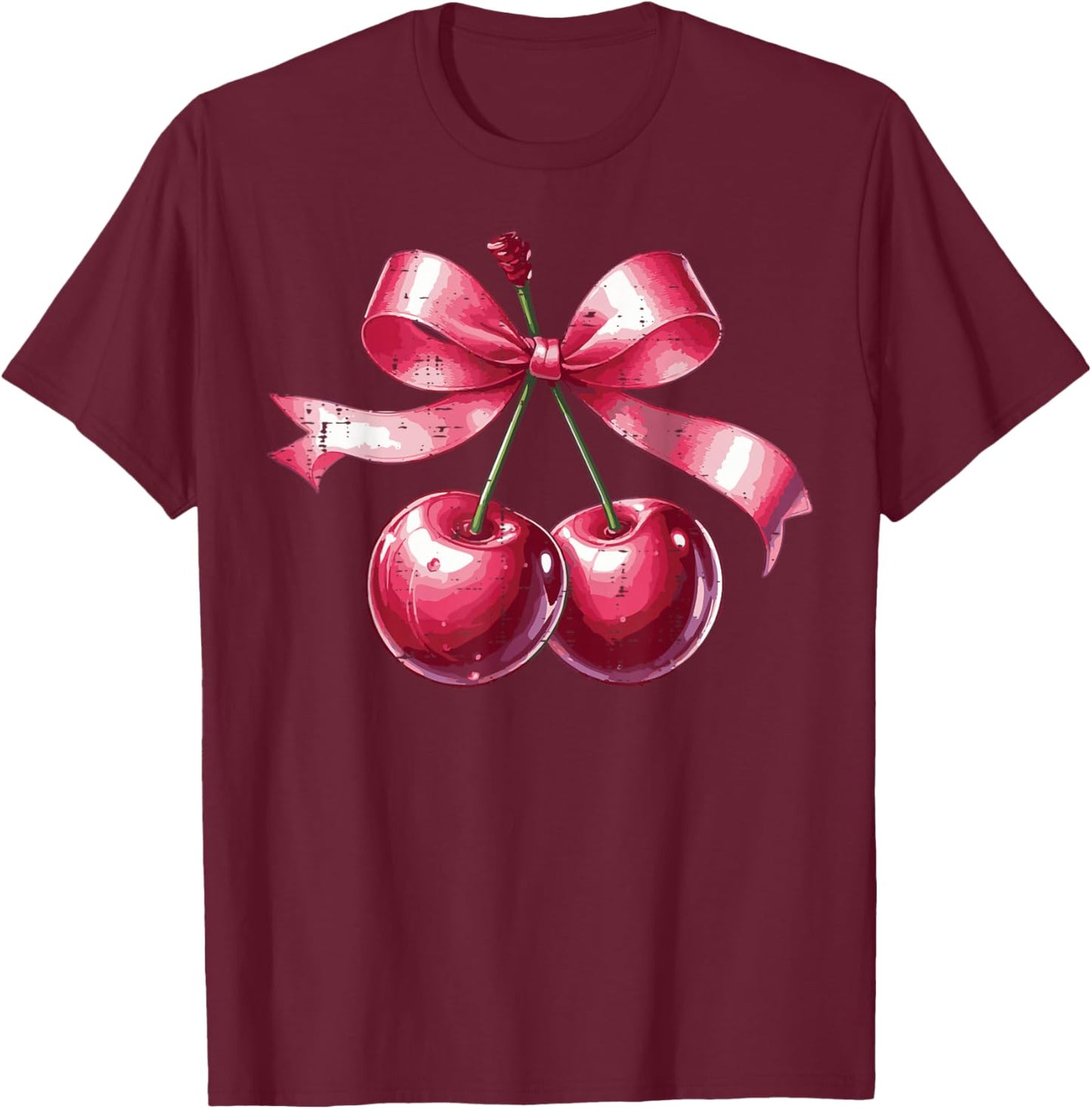 Cherry With Pink Ribbon Funny Saying Women Girls Kids Youth T-Shirt - T-Shirt | Maroon