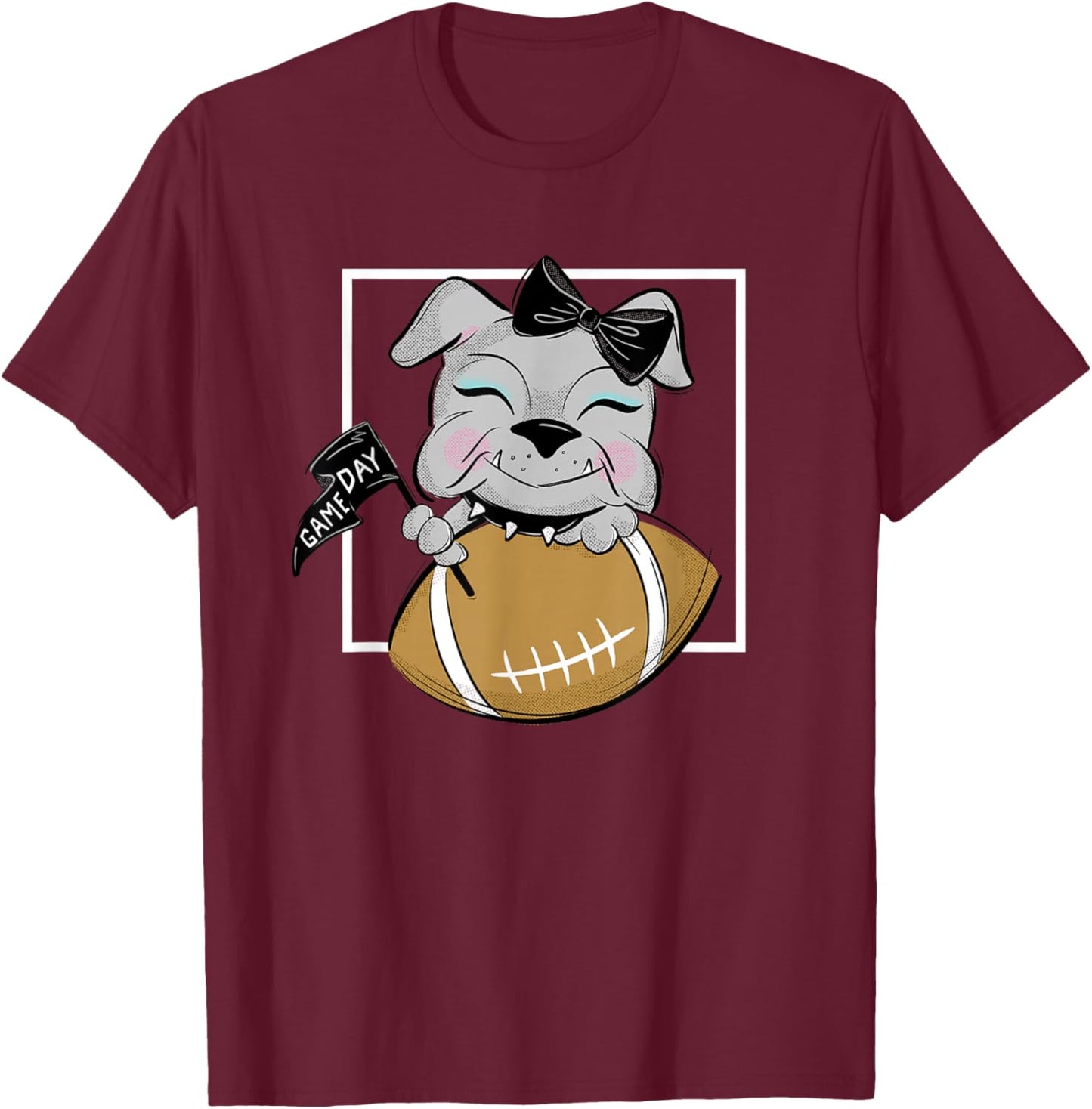 Cute Game Day Bulldog Women and Girls Football T-Shirt - T-Shirt | Maroon