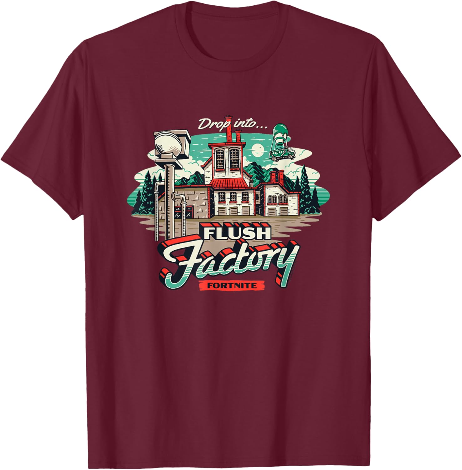 Fortnite Drop Into… Flush Factory Vintage Big Chest Poster T-Shirt - T-Shirt | Maroon