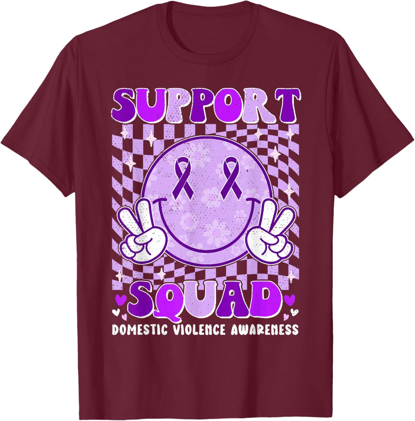 Groovy Domestic Violence Awareness Men Women Support Squad T-Shirt - T-Shirt | Maroon