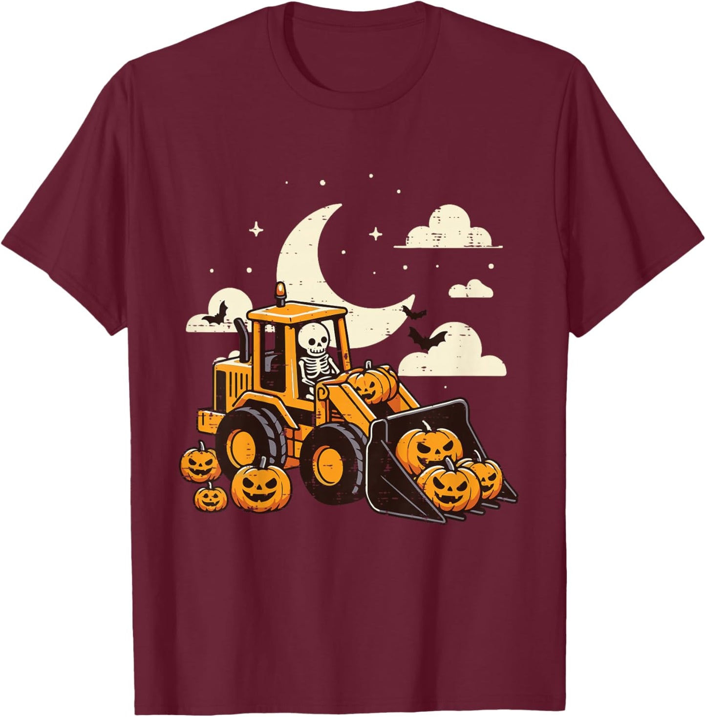 Kids Bulldozer Construction Pumpkin Halloween Toddler Boys Kids T-Shirt - T-Shirt | Maroon