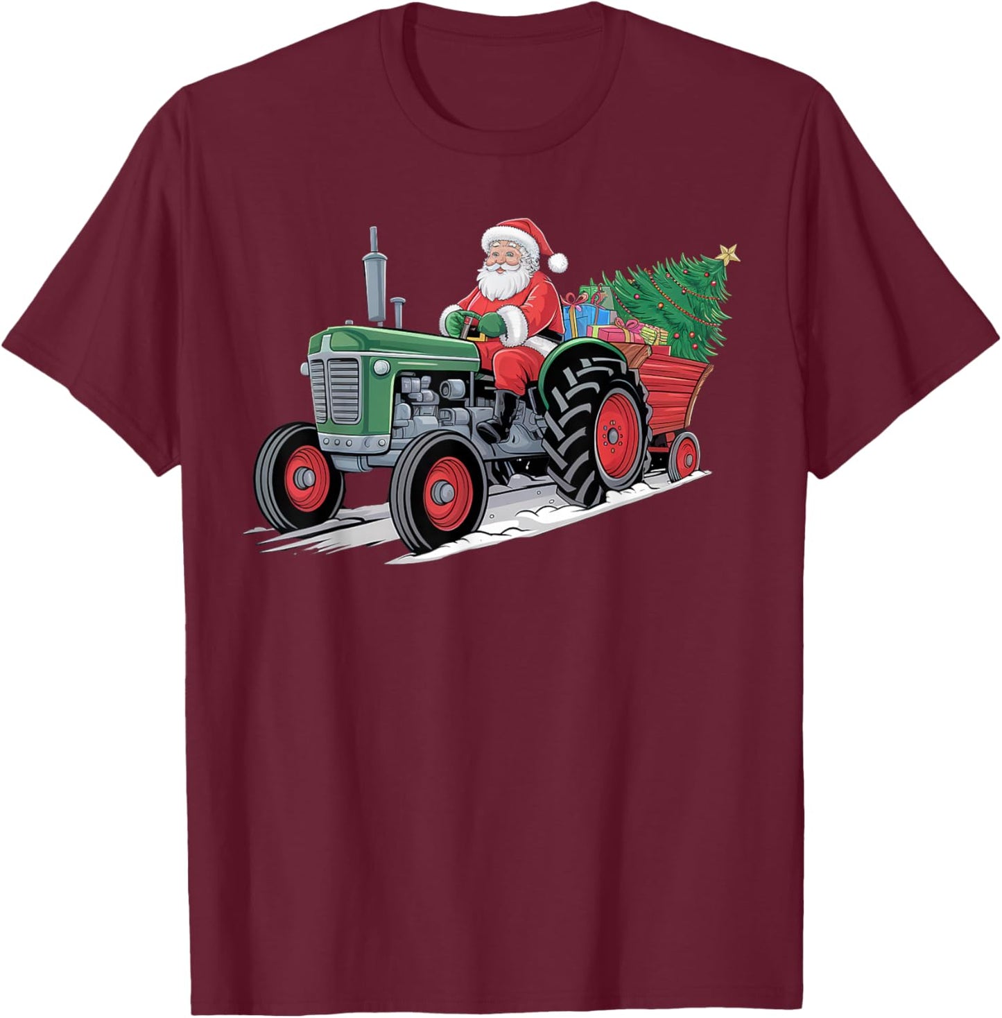 Santa Tractor Farm Truck Farmer Christmas Xmas Driving T-Shirt - T-Shirt | Maroon
