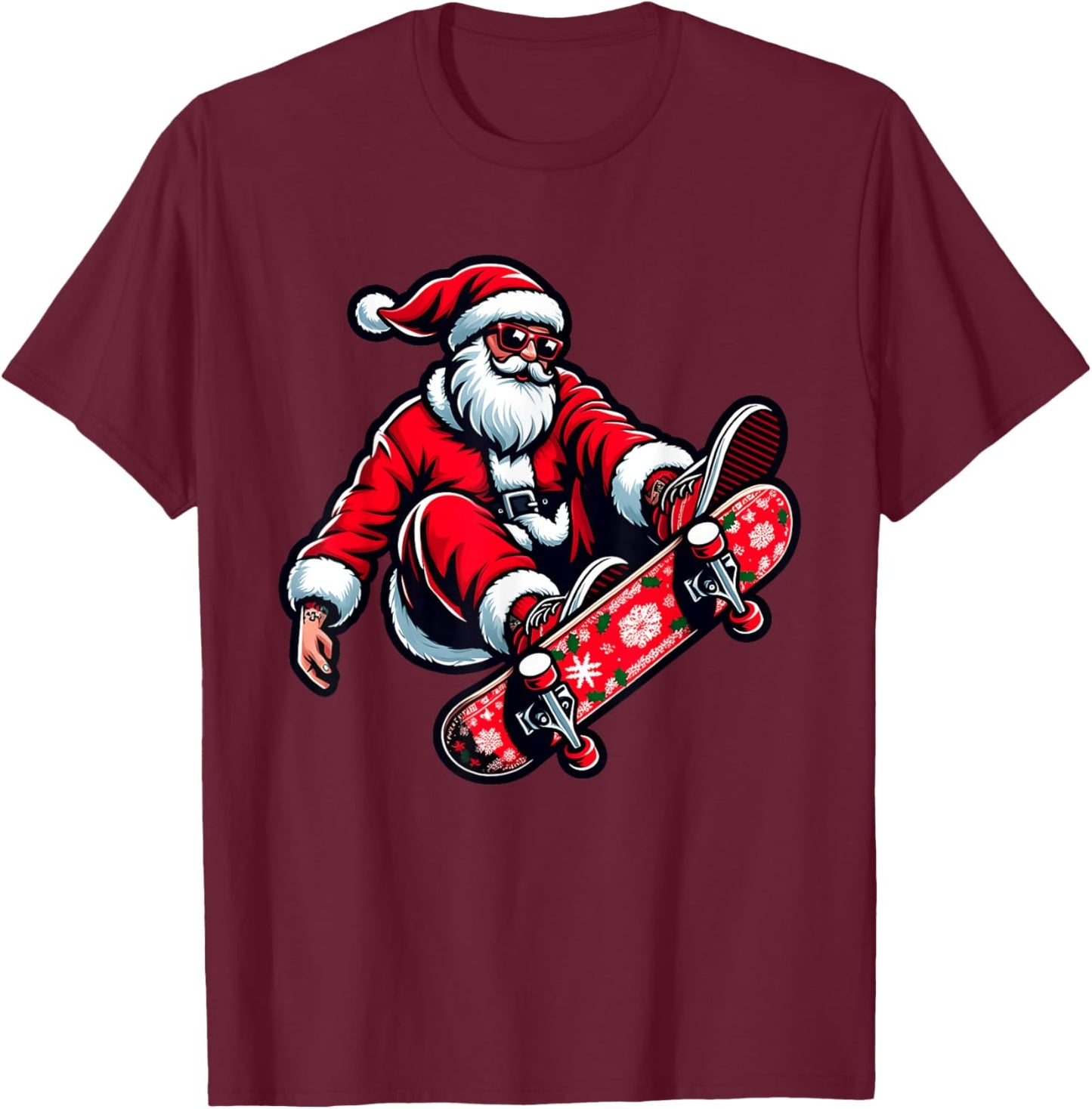 Santa Riding Skateboard Xmas Pajama Christmas Toddler Kids T-Shirt - T-Shirt | Maroon