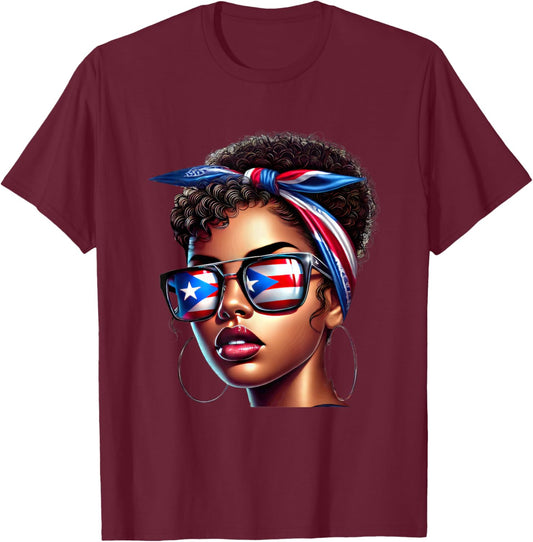 Afro Boricua Latina Puerto Rican Flag Bandana Sunglasses Fun T-Shirt - T-Shirt | Maroon